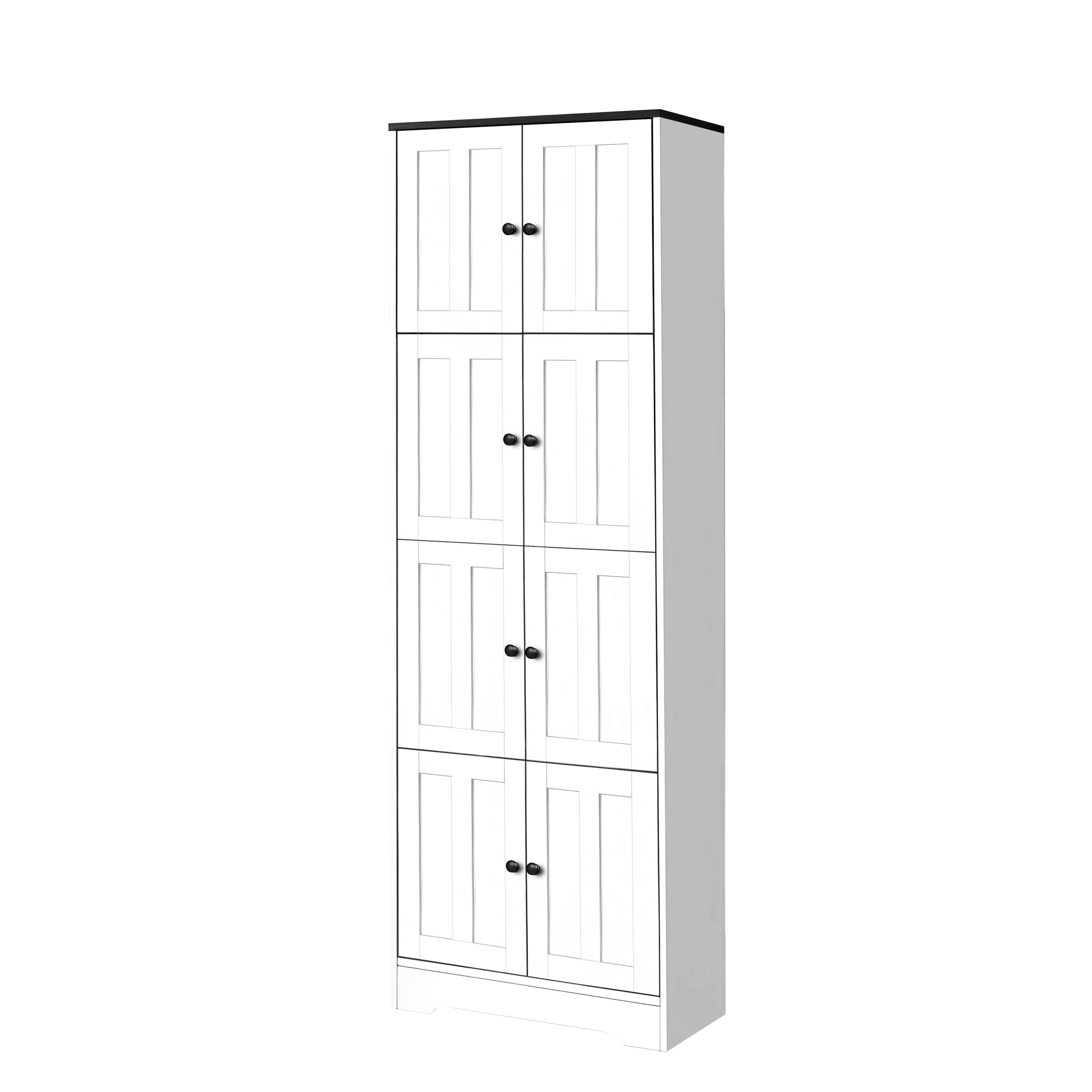 HAOYYE Tall Storage Cabinet with 8 Doors and 4 Shelves, Wall Storage Cabinet for Living Room, Kitchen, Office, Bedroom, Bathroom, White Sturdy Space-Saving Heavy Duty Modern Design Adults Dorm Room