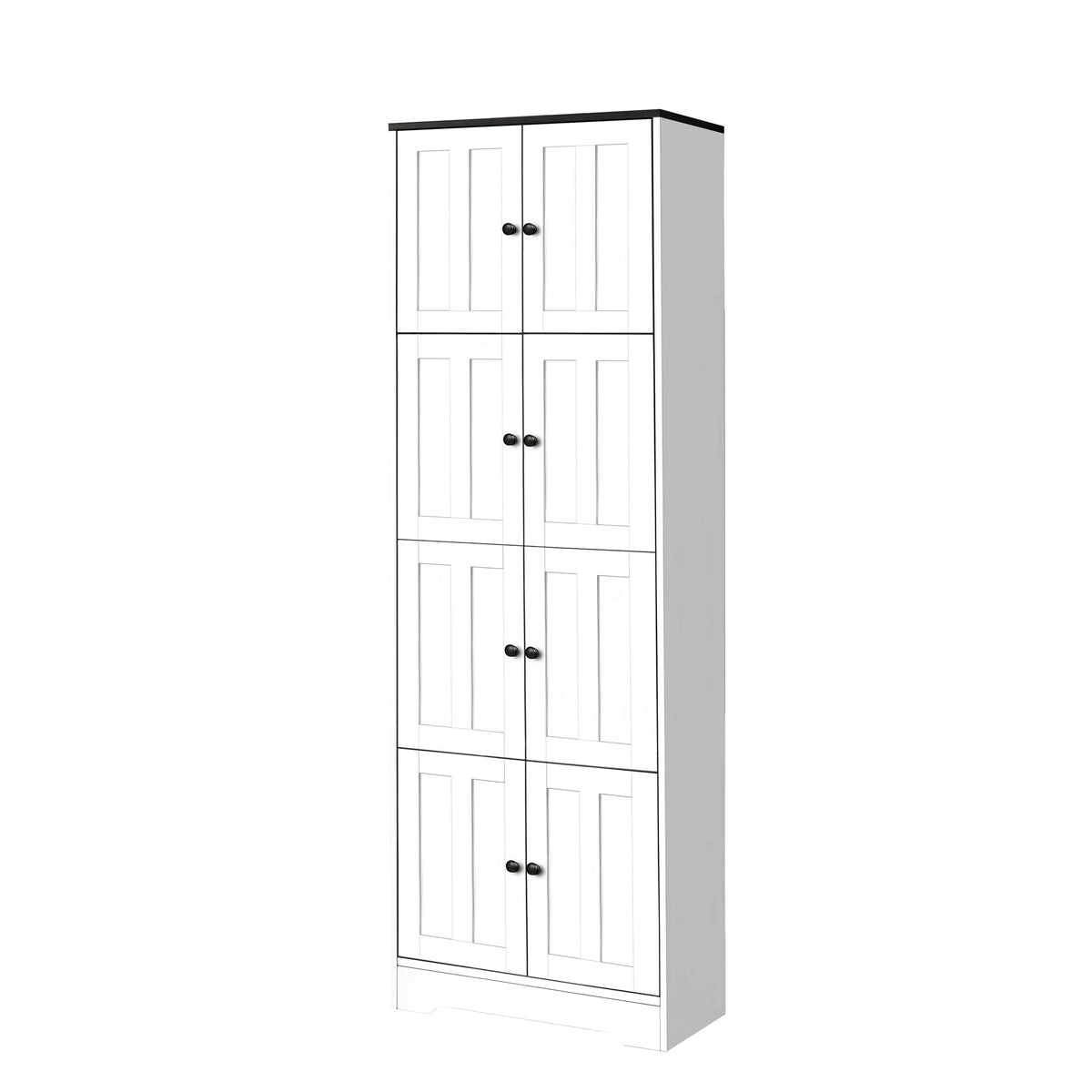 HAOYYE Tall Storage Cabinet with 8 Doors and 4 Shelves, Wall Storage Cabinet for Living Room, Kitchen, Office, Bedroom, Bathroom, White Sturdy Space-Saving Heavy Duty Modern Design Adults Dorm Room
