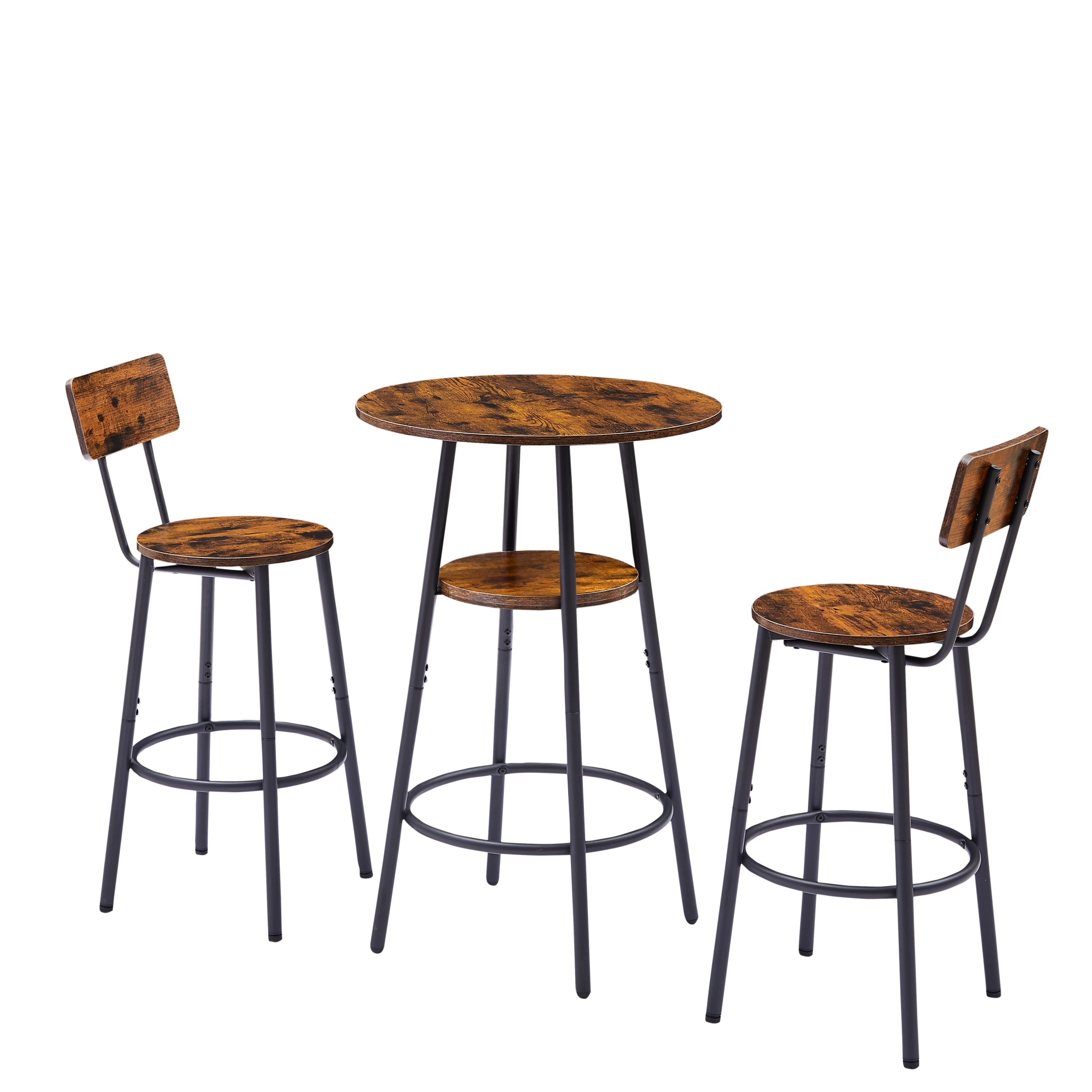 HAOYYE Round Bar Stool Set with Shelves, Stool with Backrest Sturdy Space-Saving Heavy Duty Design, Easy Assembly for Dorm Rooms, Bedrooms, and Modern Living Spaces