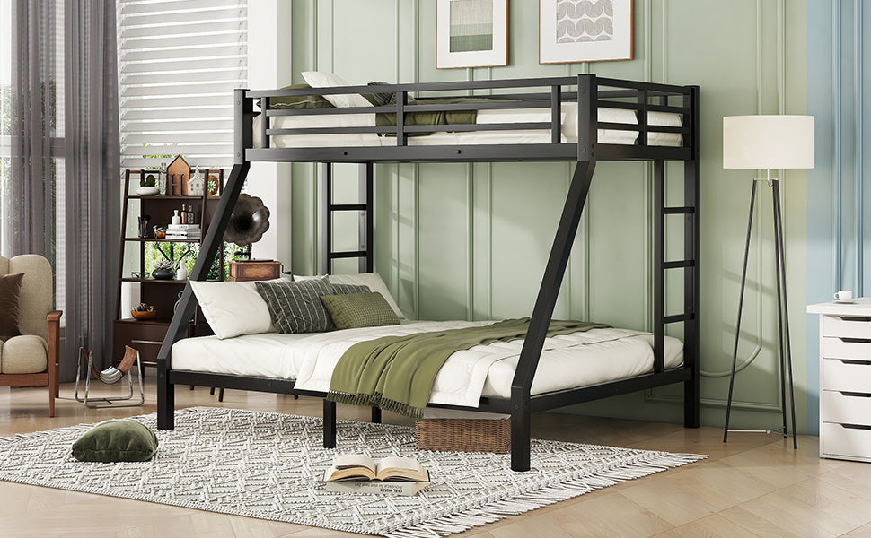 HAOYYE Metal Twin XL over Queen Bunk Bed for Teens and Adults,Space-Saving/Noise Reduced/No Box Spring Needed,Black Sturdy Heavy Duty Modern Design Dorm Room Easy Assembly Bedroom Furniture
