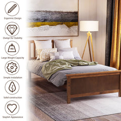 HAOYYE Twin Size Wood Platform Bed with Headboard,Footboard and Wood Slat Support, Walnut Sturdy Space-Saving Heavy Duty Modern Design Easy Assembly Durable Stylish Home Furniture Versatile