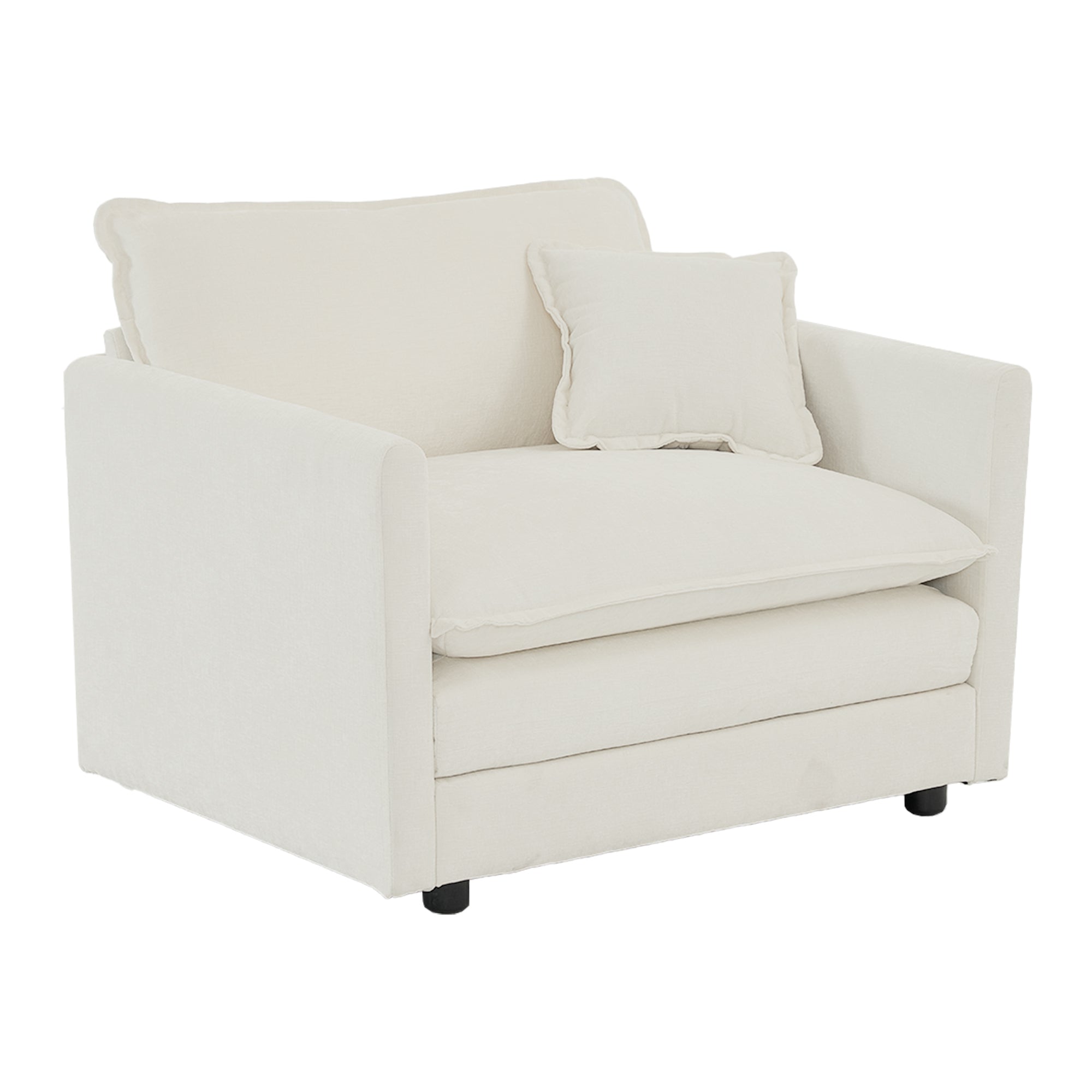 HAOYYE Comfy Deep Single Seat Sofa Upholstered Reading Armchair Living Room Chair White Chenille Fabric , 1 Toss Pillow Sturdy Space-Saving Heavy Duty Modern Design Adults Dorm Room Easy Assembly