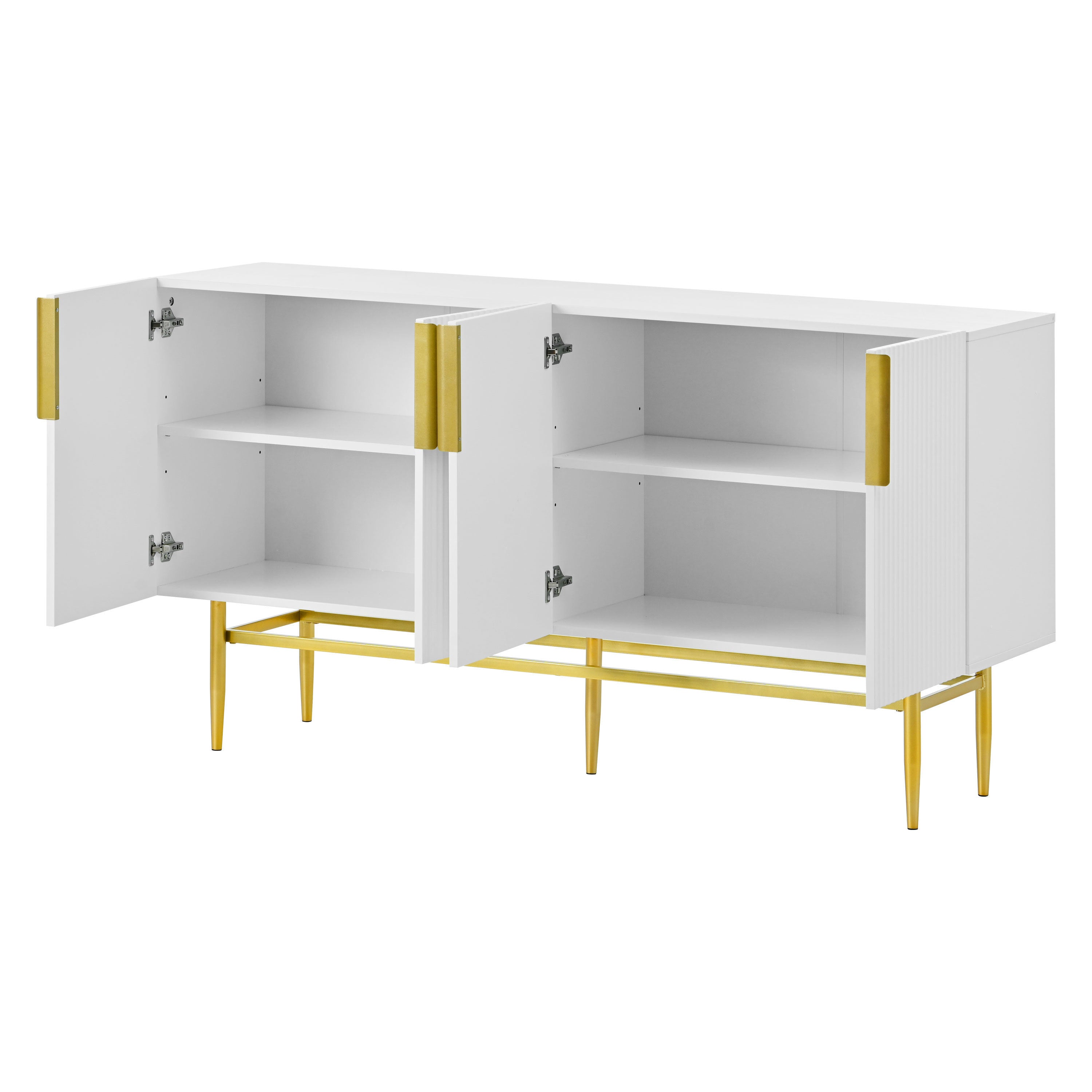HAOYYE Modern Elegant 4-door Sideboard Gold Metal Handle Buffet Cabinet for Dining Room, Living Room, Bedroom, Hallway (White) Sturdy Space-Saving Heavy Duty Modern Design Adults Dorm Room