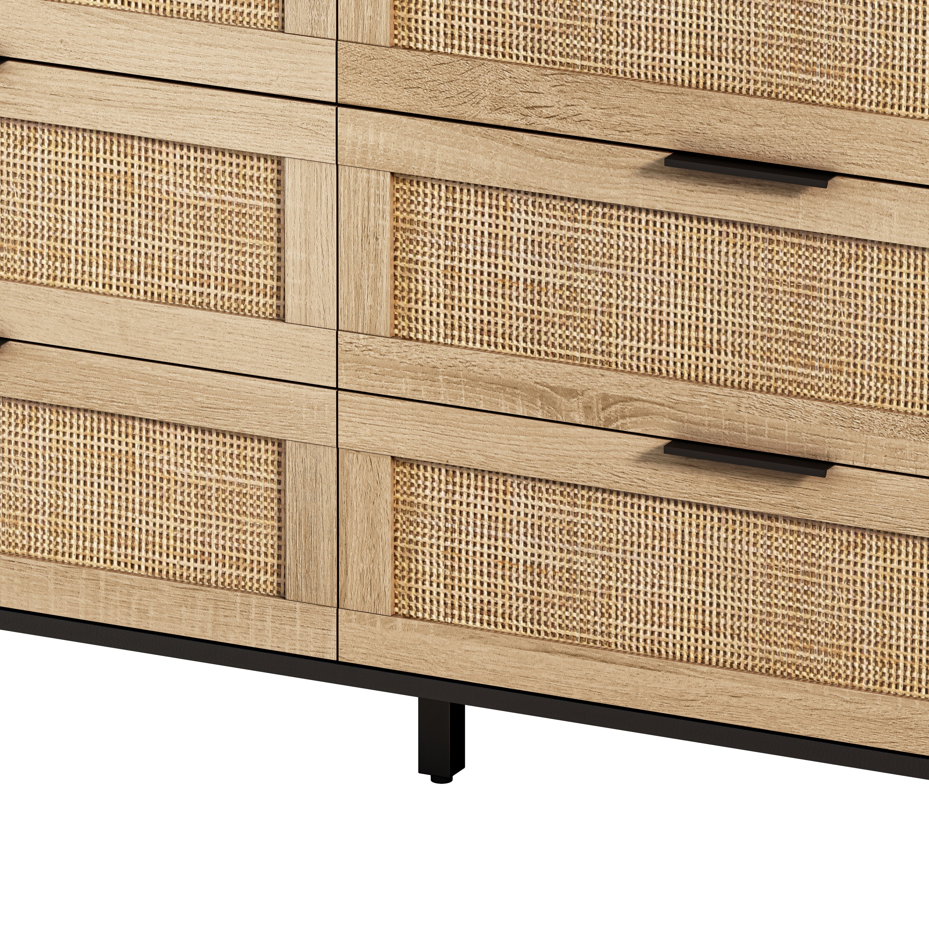 HAOYYE Black 6-Drawer Rattan Storage Cabinet, Modern Space-Saving Design for Bedroom and Living Room, Heavy Duty Construction, Easy Assembly