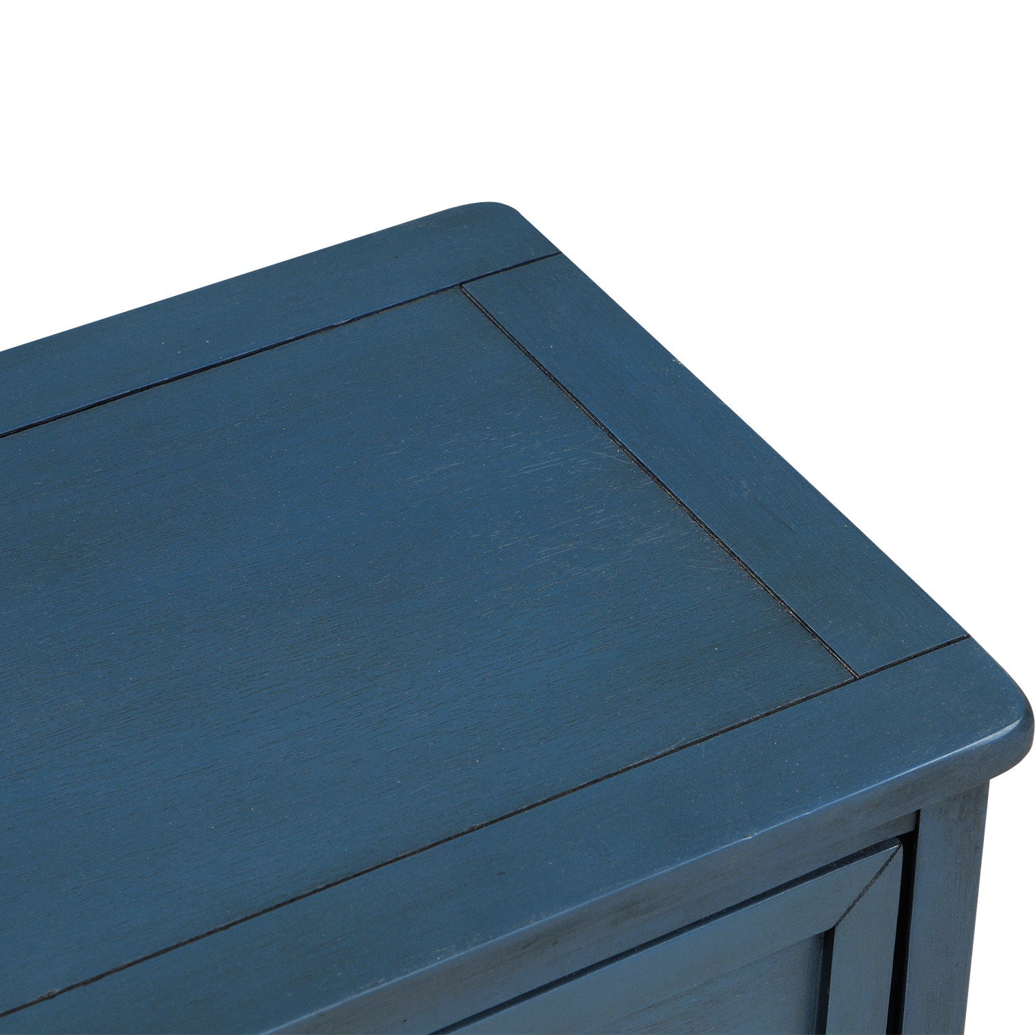 HAOYYE Rustic Storage Cabinet with Two Drawers and Four Classic Rattan Baskets for Dining Room, Entryway, or Living Room, Antique Navy, Sturdy Space-Saving Design, Heavy Duty Construction, Easy Assembly, Durable and Stylish Home Furniture