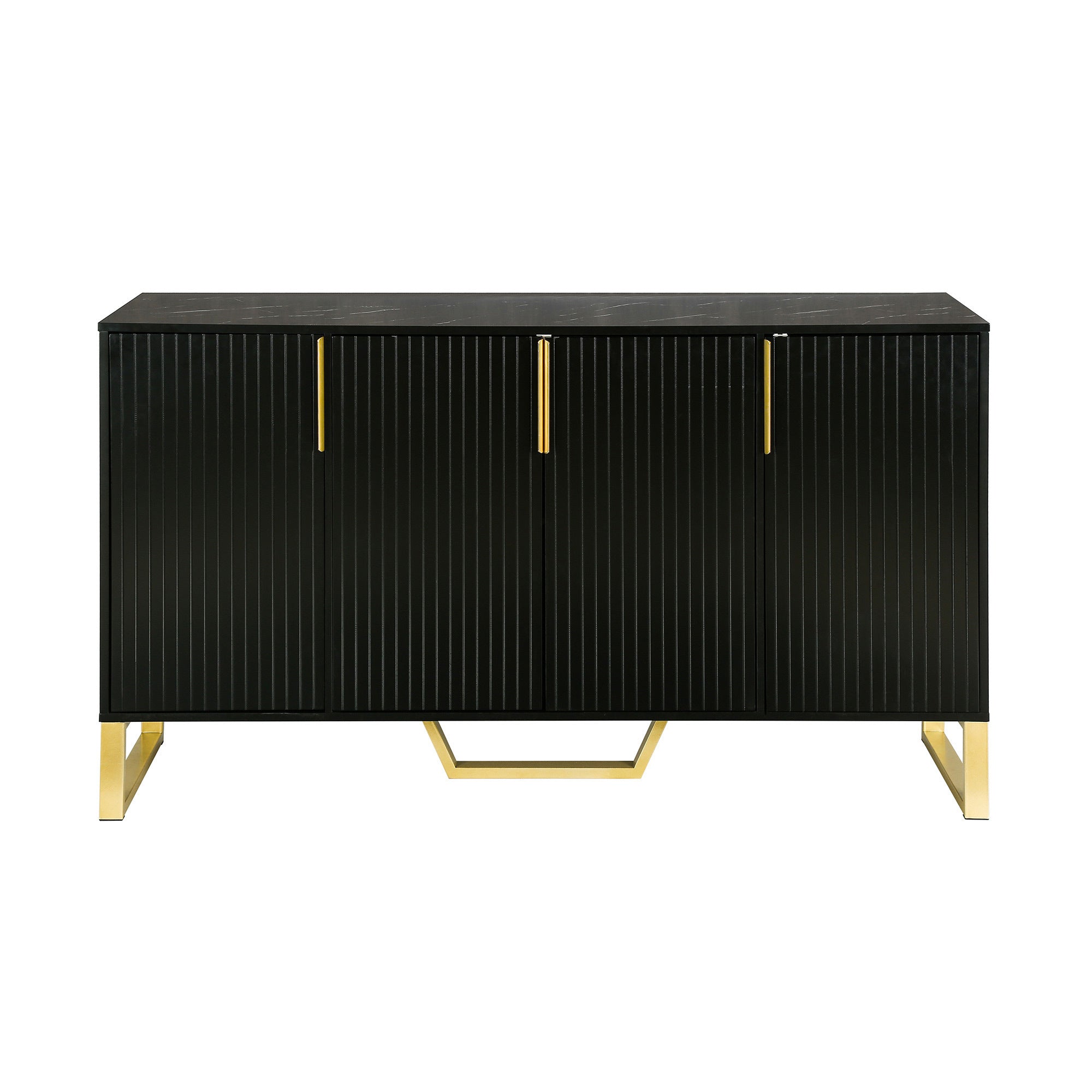 HAOYYE Modern Sideboard with Four Doors, Metal Handles and Legs, Adjustable Shelves, Stylish Storage Cabinet for Kitchen, Dining Room, Living Room, Black, Sturdy Space-Saving Heavy Duty Design, Ideal for Home and Apartment, Easy Assembly