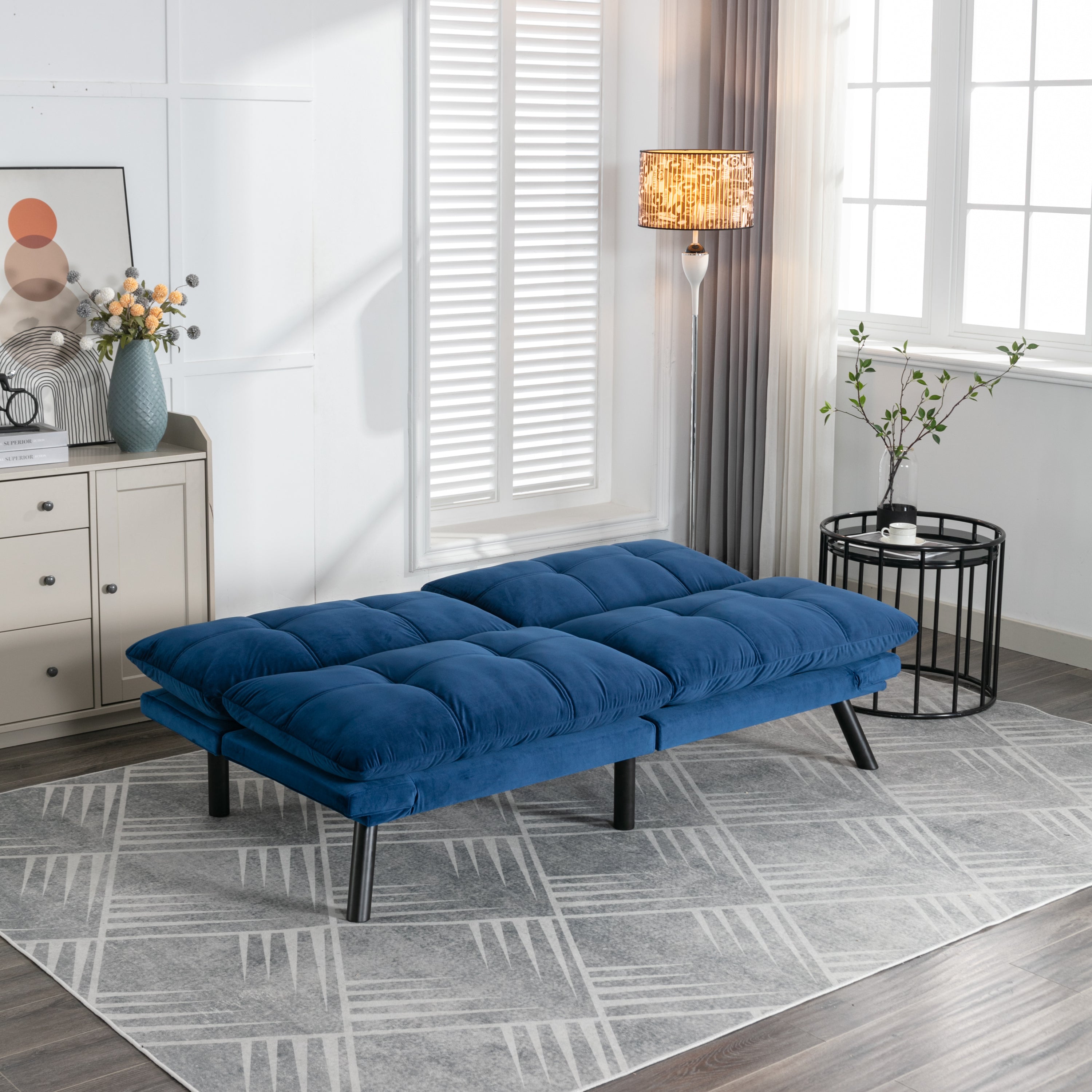 HAOYYE Navy Blue Convertible Folding Modern Sofa Bed Sturdy Space-Saving Heavy Duty Modern Design for Adults Dorm Room Easy Assembly Bedroom Furniture