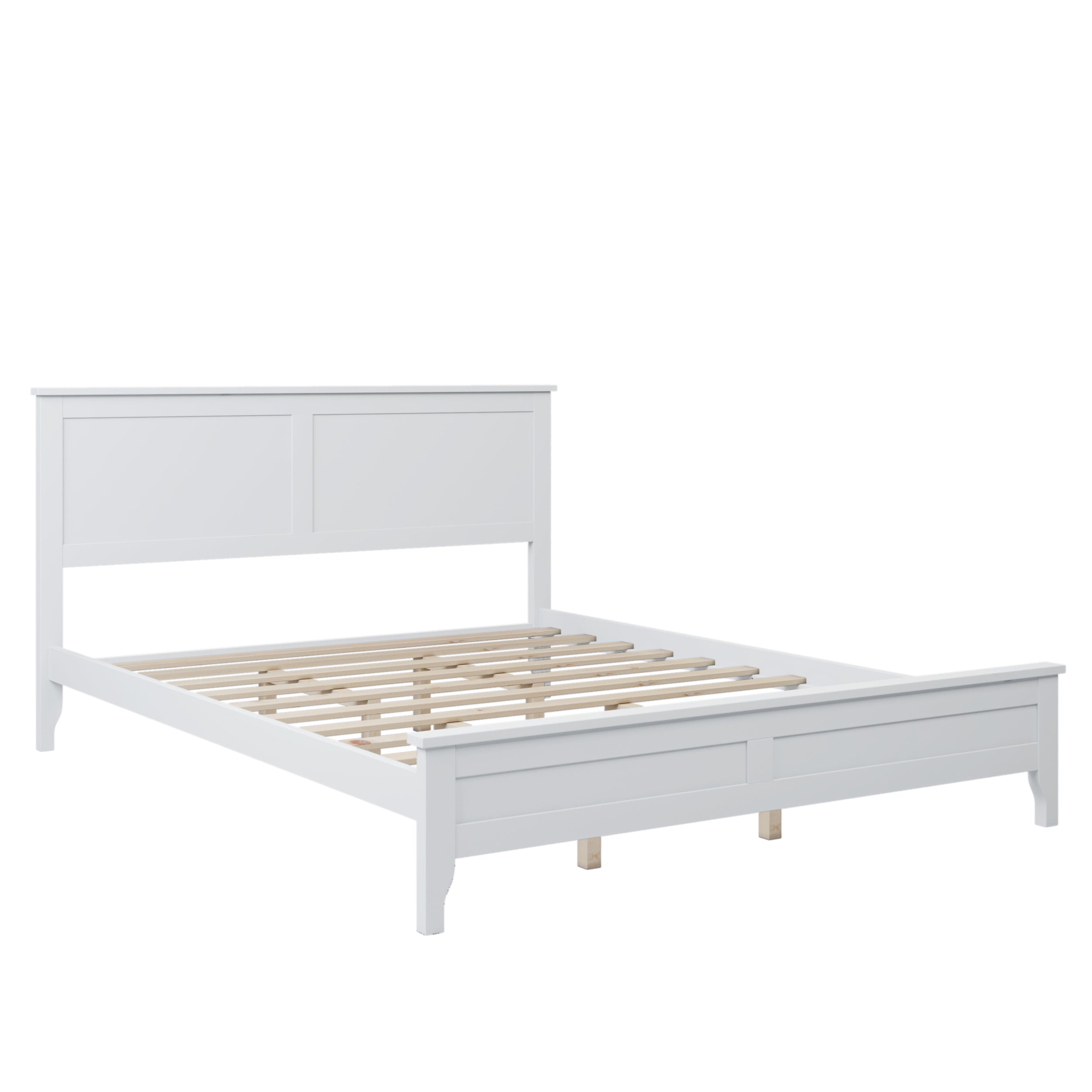 HAOYYE Modern White Solid Wood Queen Platform Bed (old sku:WF283525AAK) Sturdy Space-Saving Heavy Duty Modern Design Adults Dorm Room Easy Assembly Bedroom Furniture