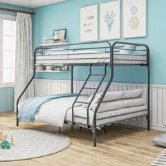 HAOYYE Heavy Duty Twin-Over-Full Metal Bunk Bed, Easy Assembly with Enhanced Upper-Level Guardrail, Black Sturdy Space-Saving Modern Design Adults Dorm Room Bedroom Furniture