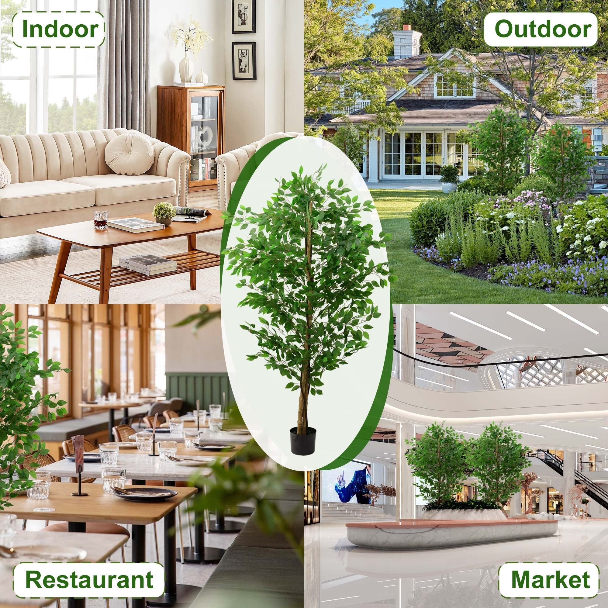 HAOYYE 6ft Ficus Tree Artificial, Realistic Texture Potted Faux Ficus Tree, Fake Trees Indoor Outdoor for Home Office Living Room Bedroom Foyer Porch Decor Sturdy Space-Saving Heavy Duty Modern Design
