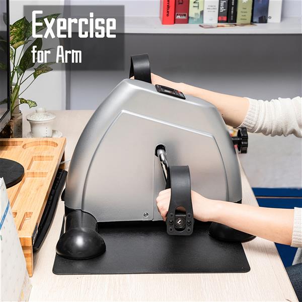 HAOYYE Mini Exercise Bike for Home Use Hands and Feet Trainer Pedal Exerciser Machine Portable Under Desk Fitness Cycle for Arm and Leg Workout with LCD Display Non Slip Base Silver Color