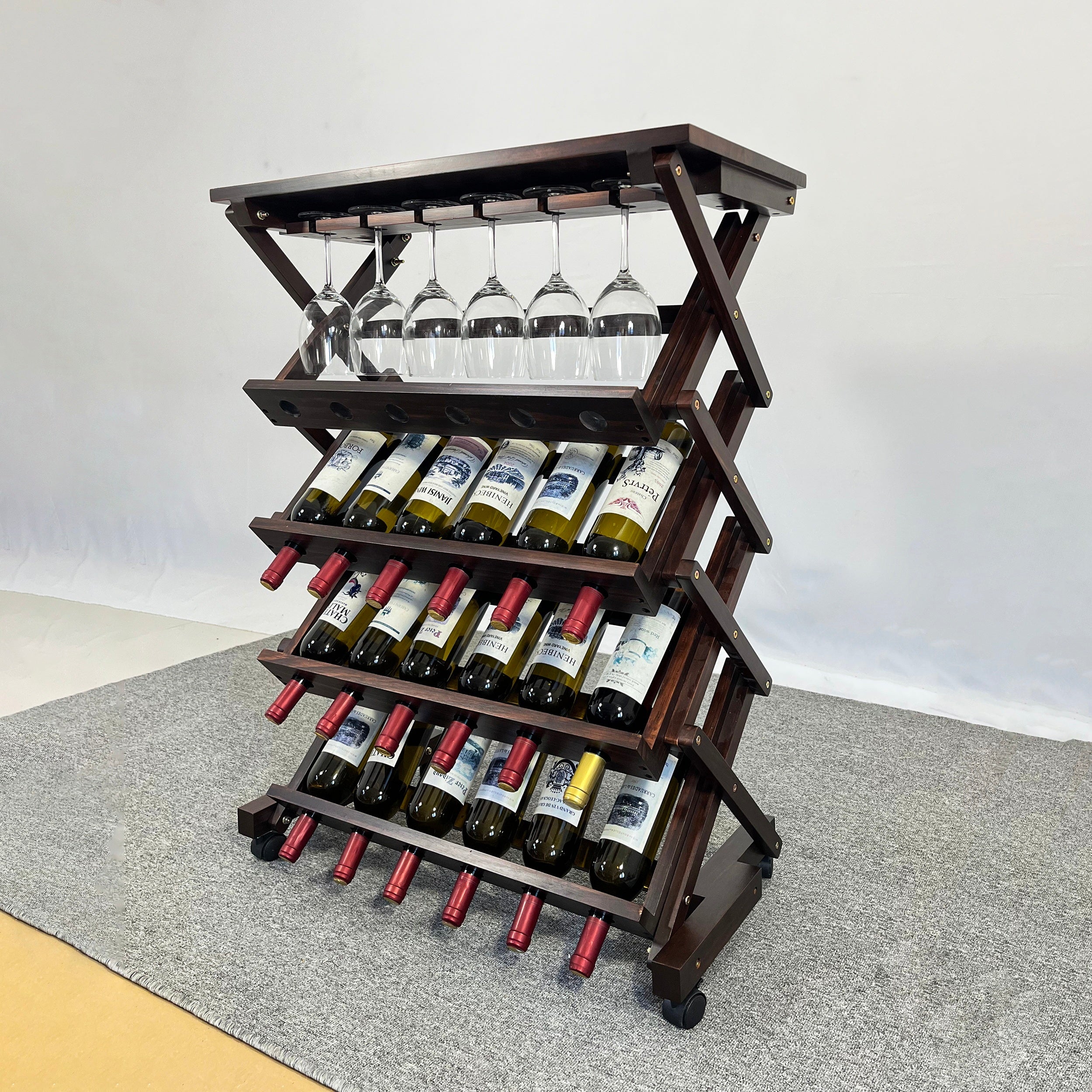 HAOYYE 26 Bottles Freestanding wine rack,Wine Storage Rack, Freestanding Display Rack for Kitchen, Pantry, Cellar,walnut Sturdy Space-Saving Heavy Duty Modern Design Adults Dorm Room Easy Assembly