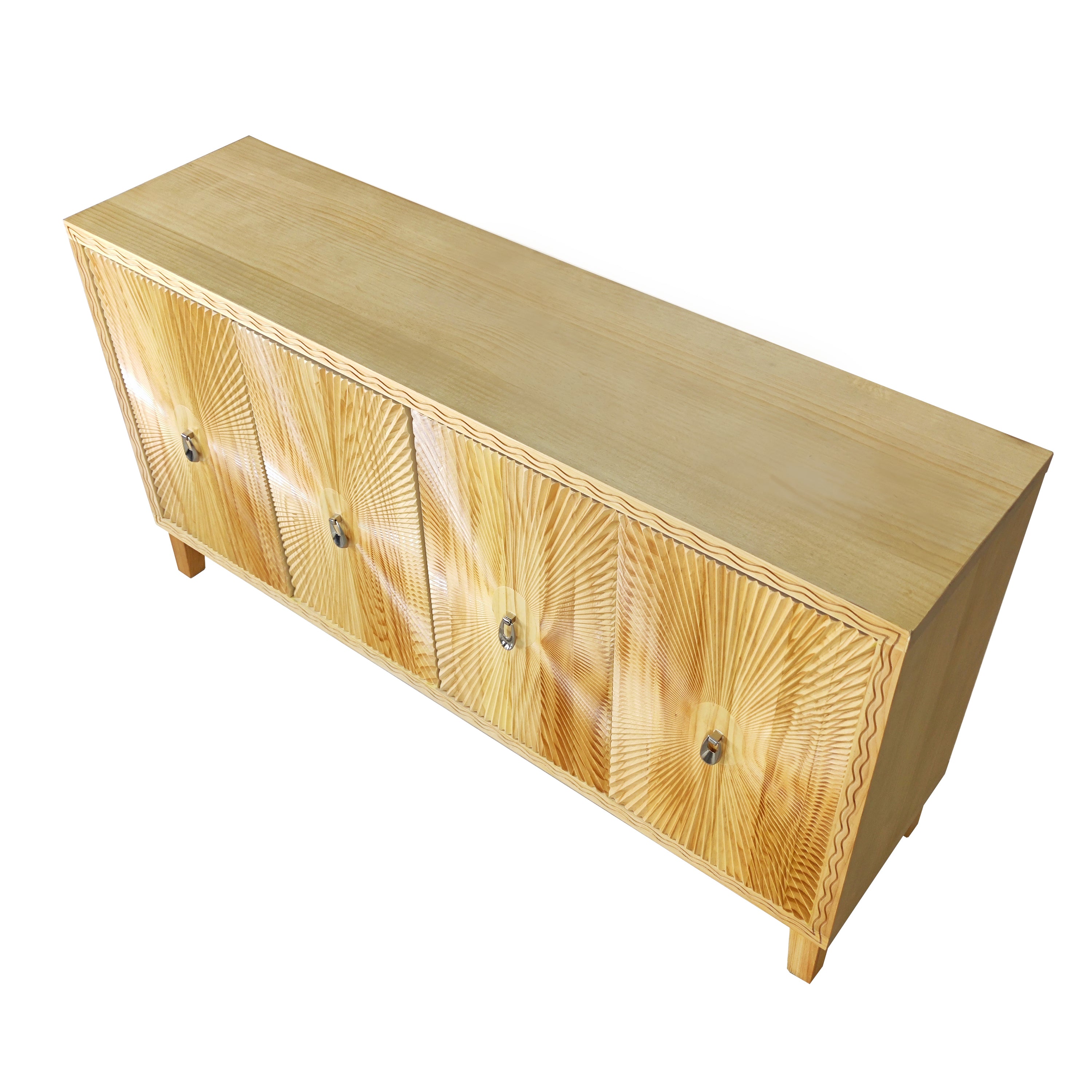 HAOYYE Vintage Storage Cabinet with Carved Scatter Pattern, 4 Door Dining Sideboard and Adjustable Shelves, Versatile Buffet and Accent Cabinet for Living Room, Kitchen, and Hallway, Sturdy and Space-Saving Design in Natural Finish