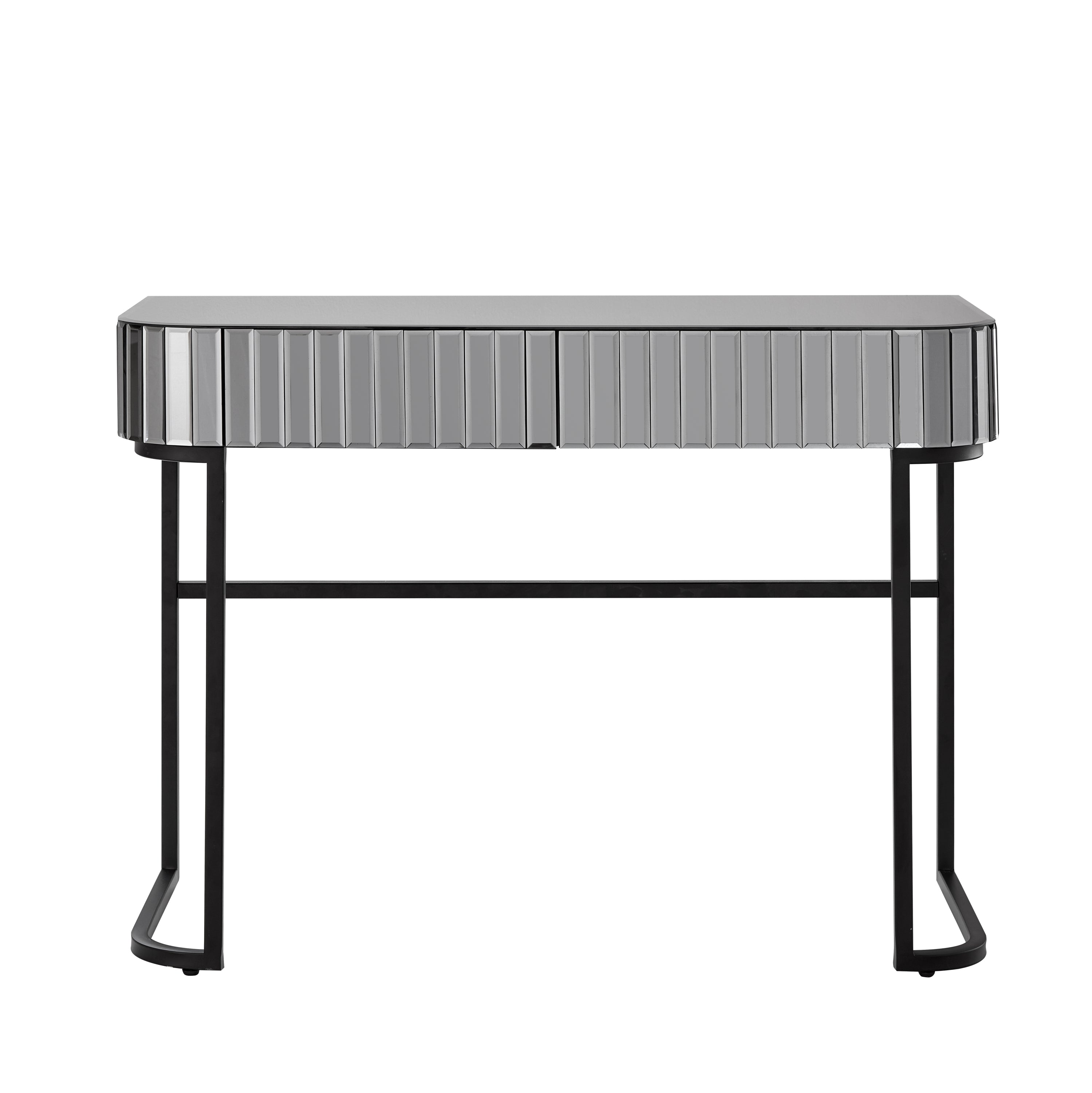 HAOYYE 39" Mirrored Makeup Vanity Table with Stainless Steel Base, Mirrored Console Dressing Table with 2 Drawers,Versatile Desk for Bedroom and Office, Gray
