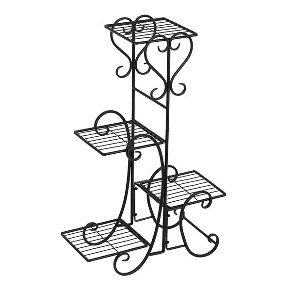 HAOYYE 4 Potted Square Flower Metal Shelves Plant Stand, Black, Durable and Space-Saving Storage Solution, Modern Design, Versatile for Indoor and Outdoor Use, Premium Quality, Stylish Decorative Display Rack for Your Garden
