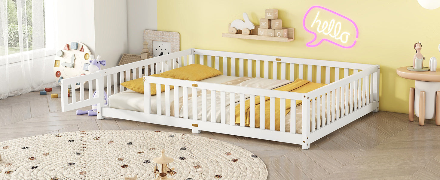 HAOYYE Queen Size Bed Floor Bed with Safety Guardrails and Door for , White(Expect Arrival Date 2024.7.26), Old SKU W158090696 Sturdy Space-Saving Heavy Duty Modern Design Adults Dorm Room Easy Assembly
