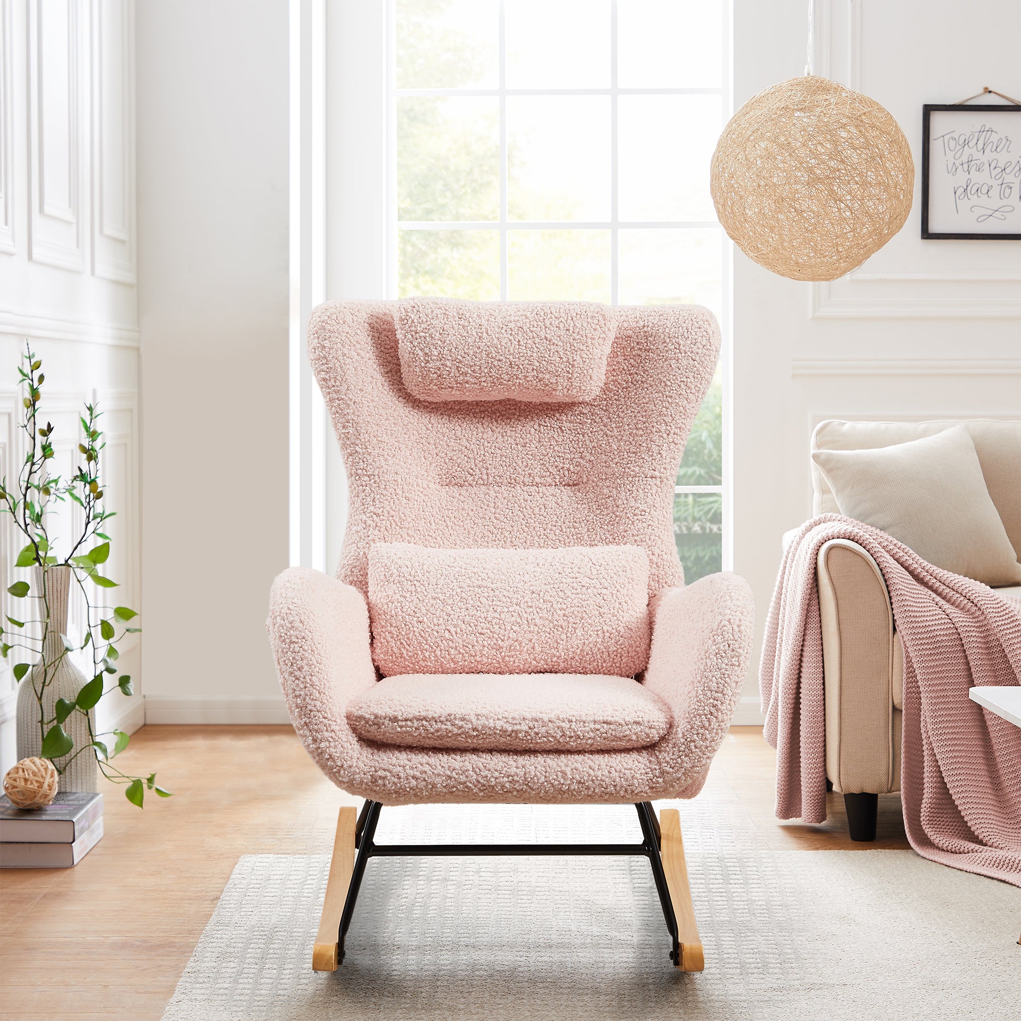 HAOYYE Rocking Chair Nursery, Modern Rocking Chair with High Backrest Sturdy Space-Saving Heavy Duty Modern Design Adults Dorm Room Easy Assembly Bedroom Furniture