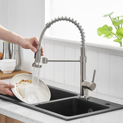Haoyye Commercial Kitchen Faucet with Pull Down Sprayer, Single Handle Gooseneck Faucet with Dual Spray Modes and 360° Swivel, Heavy Duty Brass Design for Farmhouse, RV, Restaurant, or Utility Sink, Space-Saving and Easy to Install