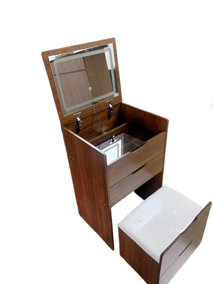 HAOYYE  3 in 1 Vanity Desk with Plip Top Mirror,Small Make Up Vanity Set with Visible Glass Desktop,Compact Makeup Vanity with 3 Drawers,Cushioned Tool,Dressing Table for Bedroom
