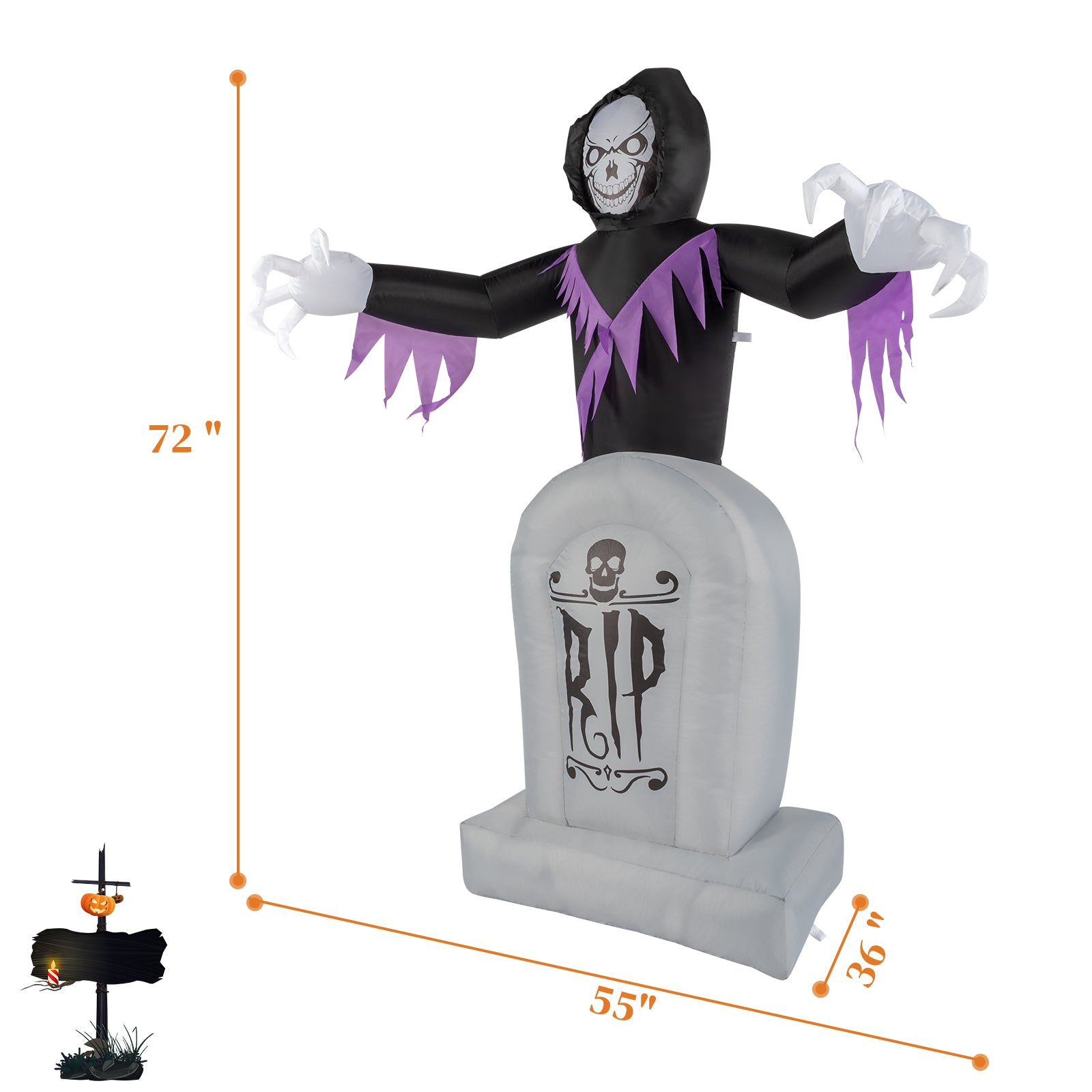 HAOYYE Halloween Inflatable Decoration Black 3-Piece Grim Reaper and Grave Set with LED String Lights Powerful Blower Easy Setup Waterproof Polyester for Garden Yard Lawn Patio Outdoor Party