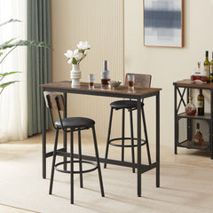 HAOYYE Bar Table Set with 2 Bar stools PU Soft seat with backrest, Rustic Brown, 43.31'' L x 15.75'' W x 35.43'' H. Sturdy Space-Saving Heavy Duty Modern Design Adults Dorm Room Easy Assembly