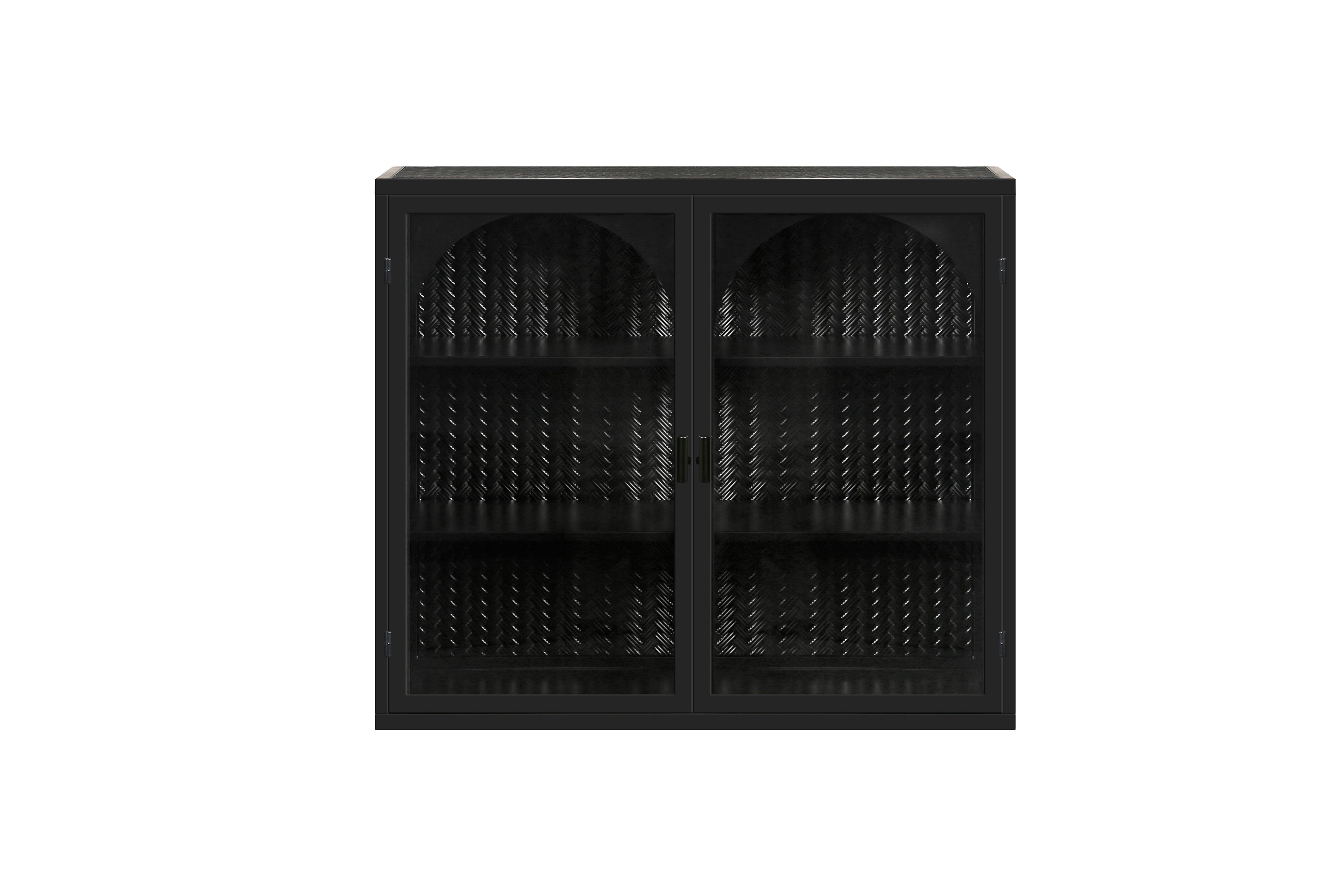 HAOYYE 27.56"Glass Doors Modern Two-door Wall Cabinet with Featuring Three-tier Storage for Entryway Living Room Bathroom Dining Room,Wall Cabinet with Characteristic Woven Pattern,Black Sturdy Space-Saving