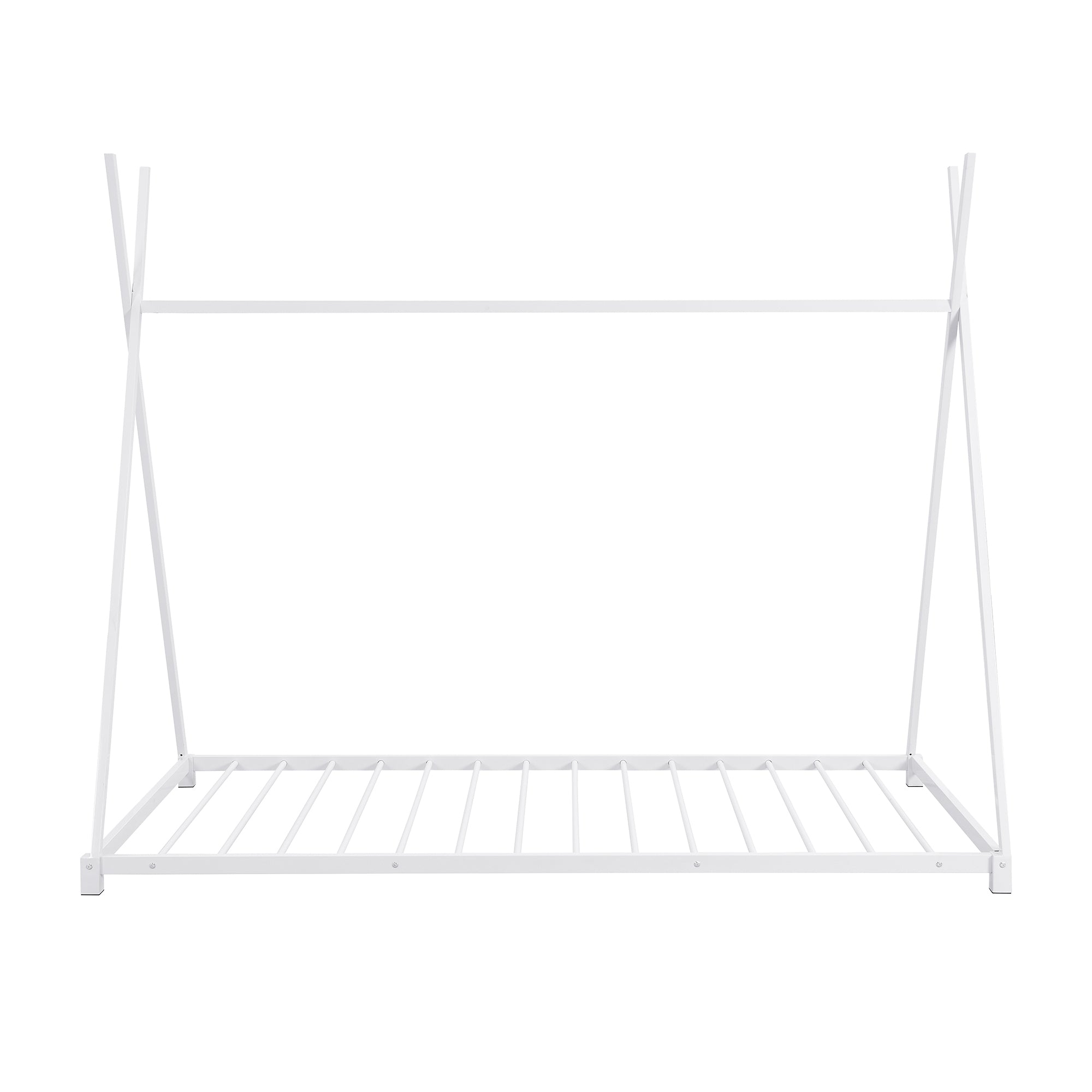 HAOYYE Metal Twin Size House Platform Bed with Triangle Structure, White Sturdy Space-Saving Heavy Duty Modern Design Adults Dorm Room Easy Assembly Bedroom Furniture