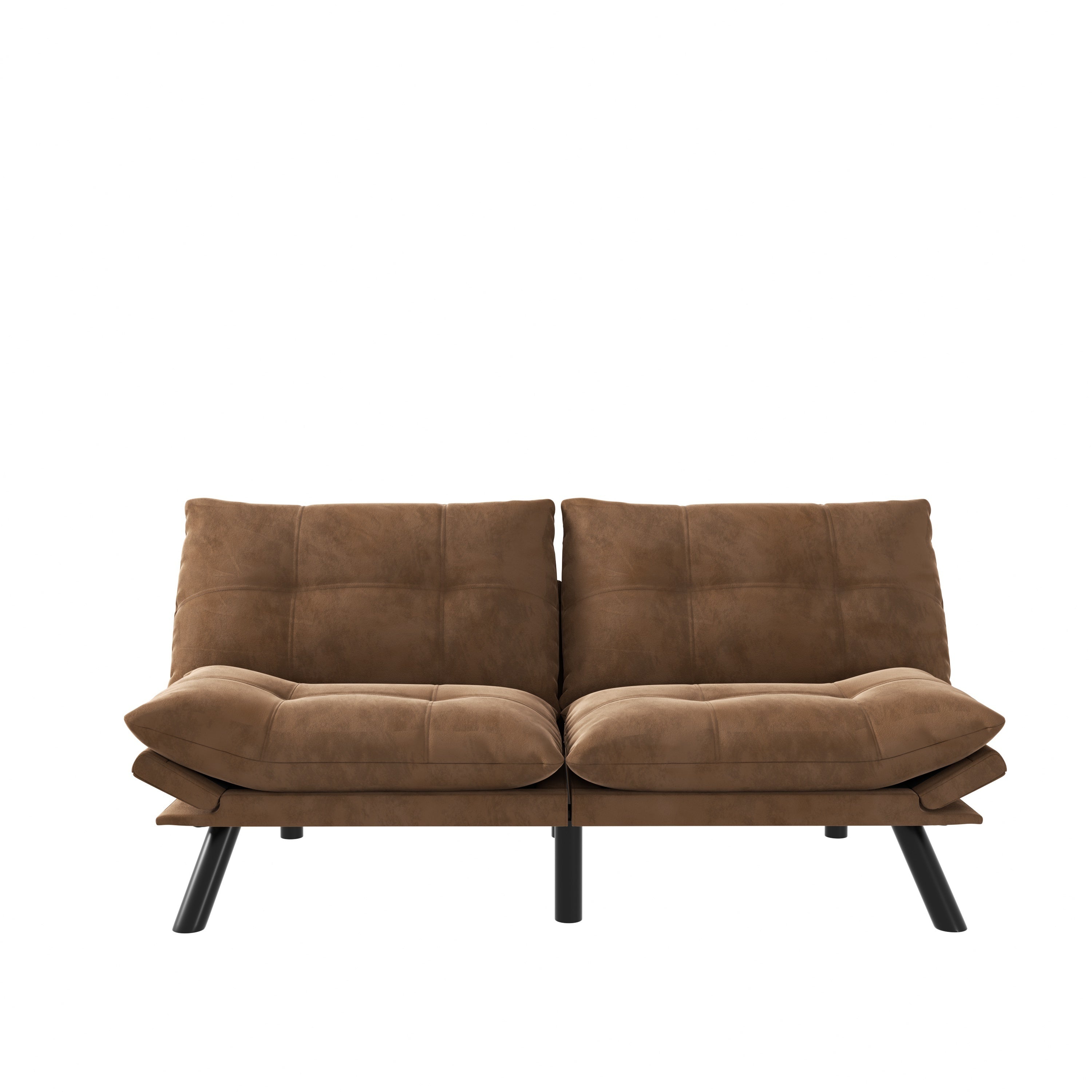 HAOYYE Leather Feel Brown Convertible Folding Sofa Bed, Sturdy Space-Saving Heavy Duty Modern Design for Adults Dorm Room Easy Assembly Bedroom Furniture