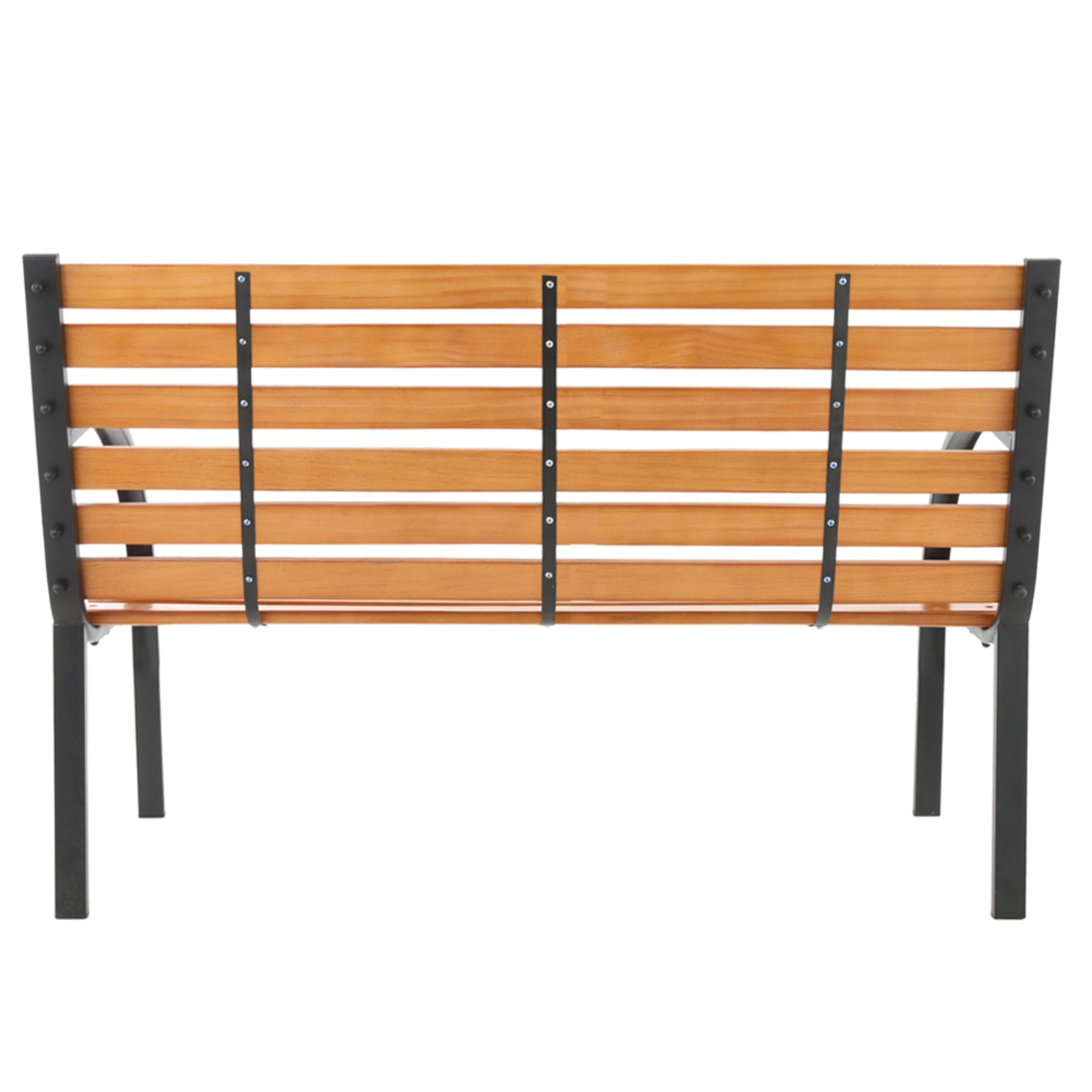 Haoyye Outdoor Patio Garden Bench with Slatted Hardwood Seat and Decorative Cast Iron Frame, Weather Resistant Park Style Seating for Porch, Lawn, Deck or Courtyard, Durable and Elegant Design for Home or Commercial Use