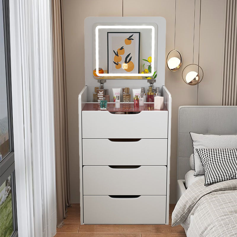 HAOYYE 3-in-1 Vanity Desk with Flip-Top Mirror, Small Makeup Vanity Set with Glass Desktop, Compact Dressing Table with 3 Drawers and Cushioned Stool, Christmas Gift, Sturdy and Stylish Home Furniture