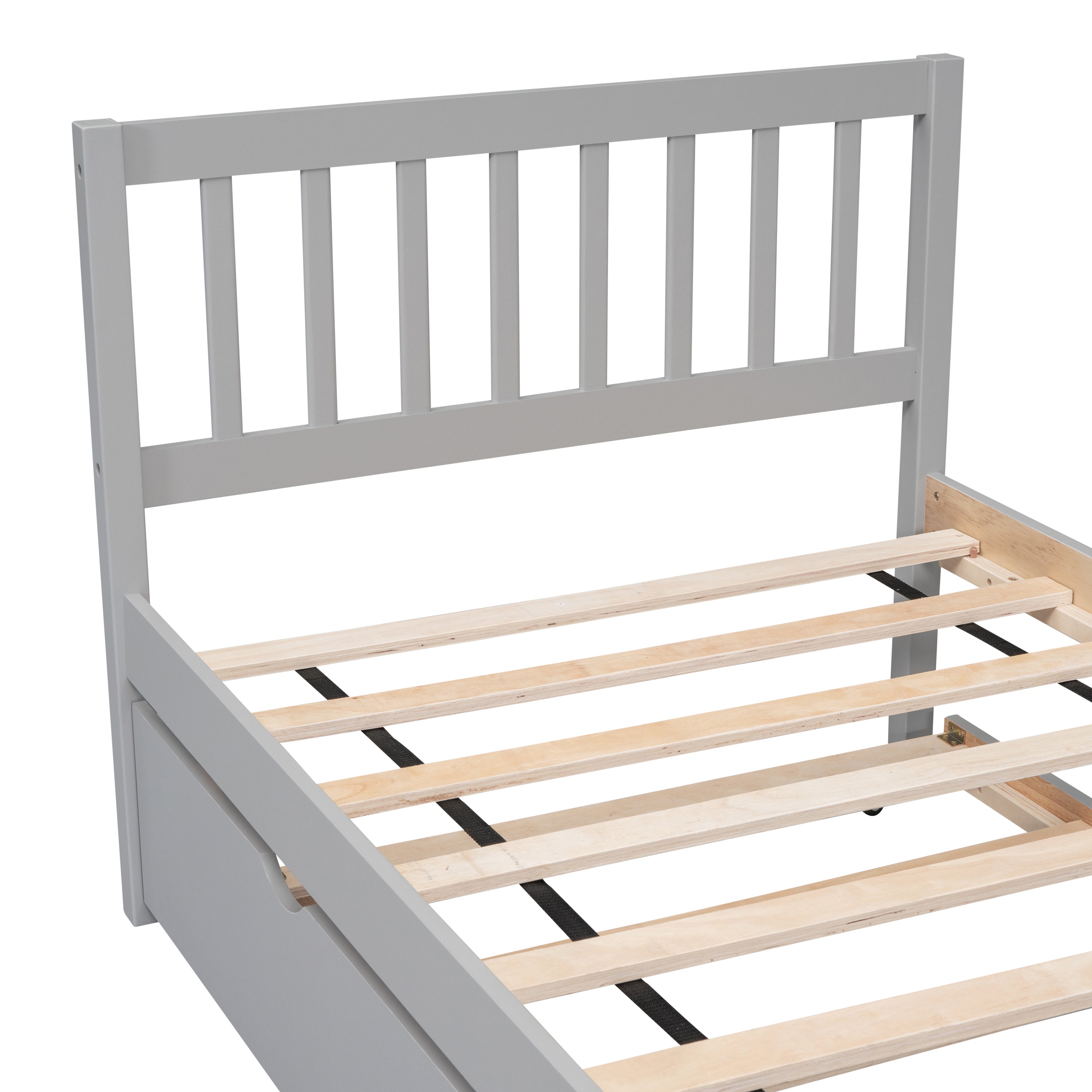 HAOYYE Modern Design Wooden Twin Size Platform Bed Frame with Trundle for Grey Color Sturdy Space-Saving Heavy Duty Easy Assembly Durable Stylish Home Furniture Versatile