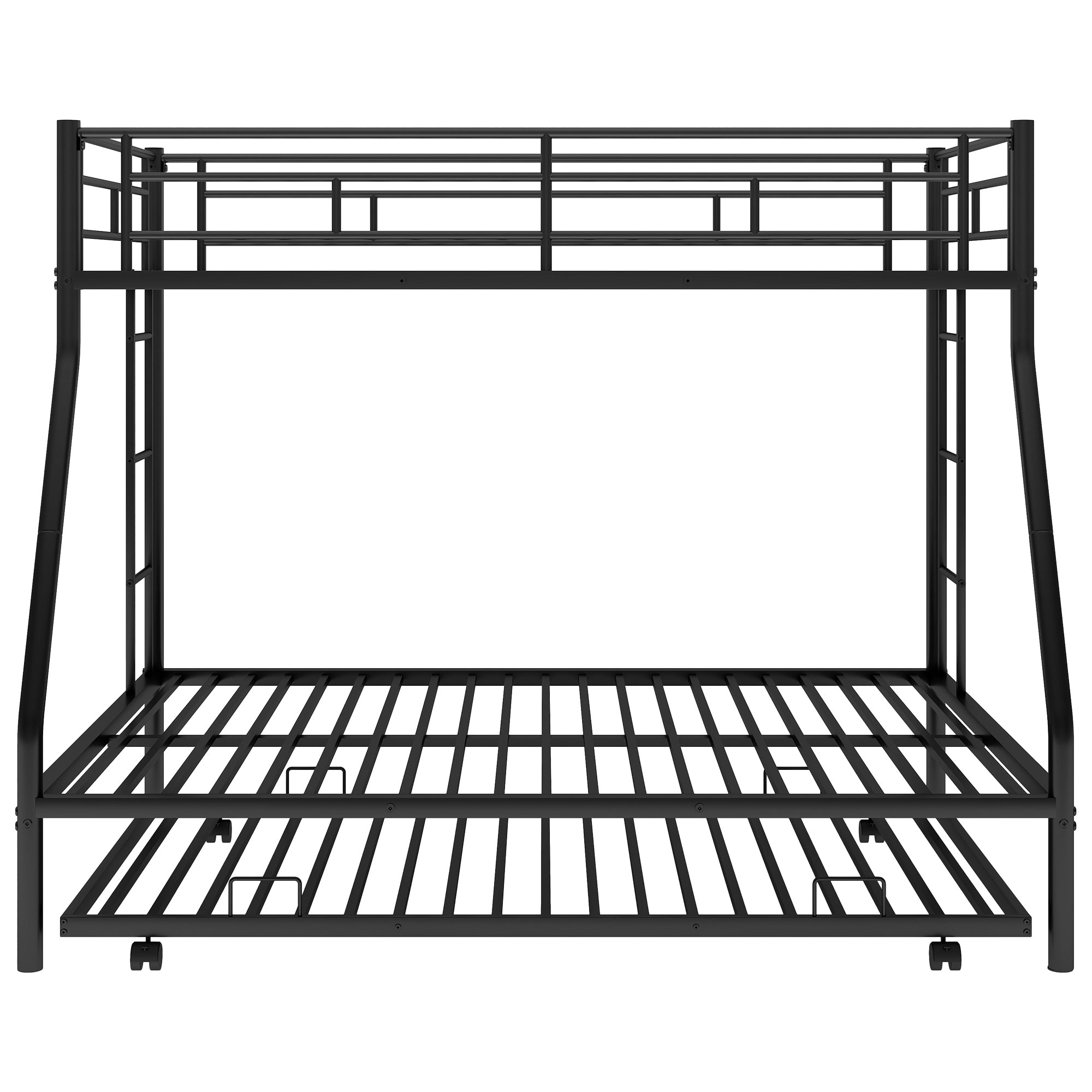 HAOYYE Twin over Full Bed with Sturdy Steel Frame, Bunk Bed with Twin Size Trundle, Two-Side Ladders, Black Space-Saving Heavy Duty Modern Design Easy Assembly Durable Stylish Versatile