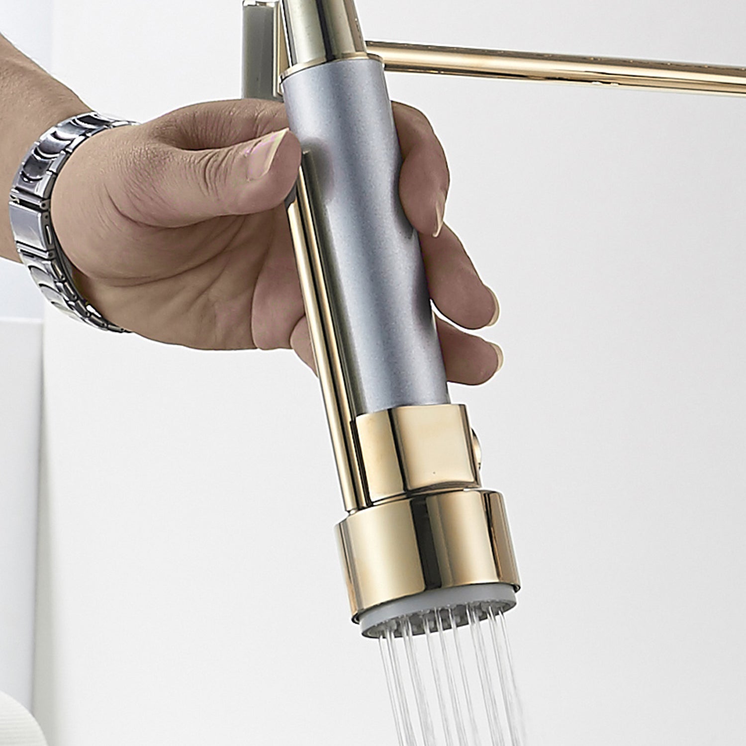 Haoyye Commercial Kitchen Faucet with Pull Down Sprayer, Single Handle Gooseneck Sink Faucet with Dual Function Spray and Stream Modes, 360° Swivel High Arc Design, Brushed Finish, Easy Installation, Heavy Duty Brass for Home, Restaurant or RV