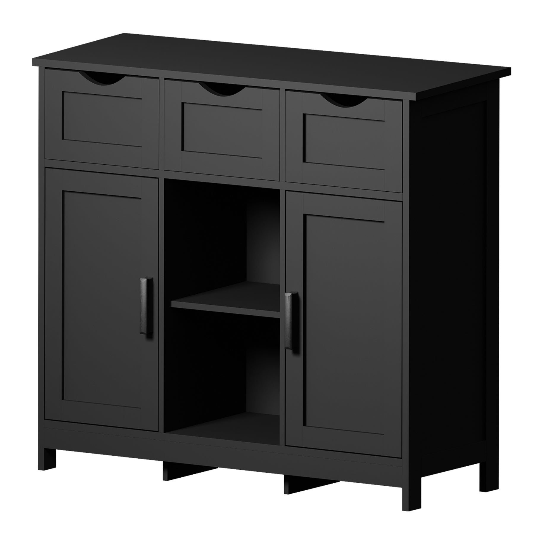 HAOYYE Storage Cabinet With Drawers And Shelves, Black Wooden Floor Cabinet, Accent Cabinet For Living Room, Bedroom, Or Bathroom, Sturdy Modern Space-Saving Heavy Duty Design