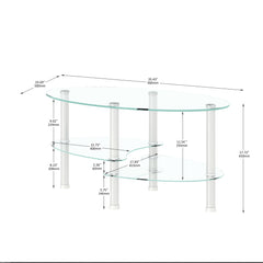 HAOYYE Transparent Oval glass coffee table, modern table with stainless steel leg, tea table 3-layer glass table for living room Sturdy Space-Saving Heavy Duty Modern Design Adults Dorm Room