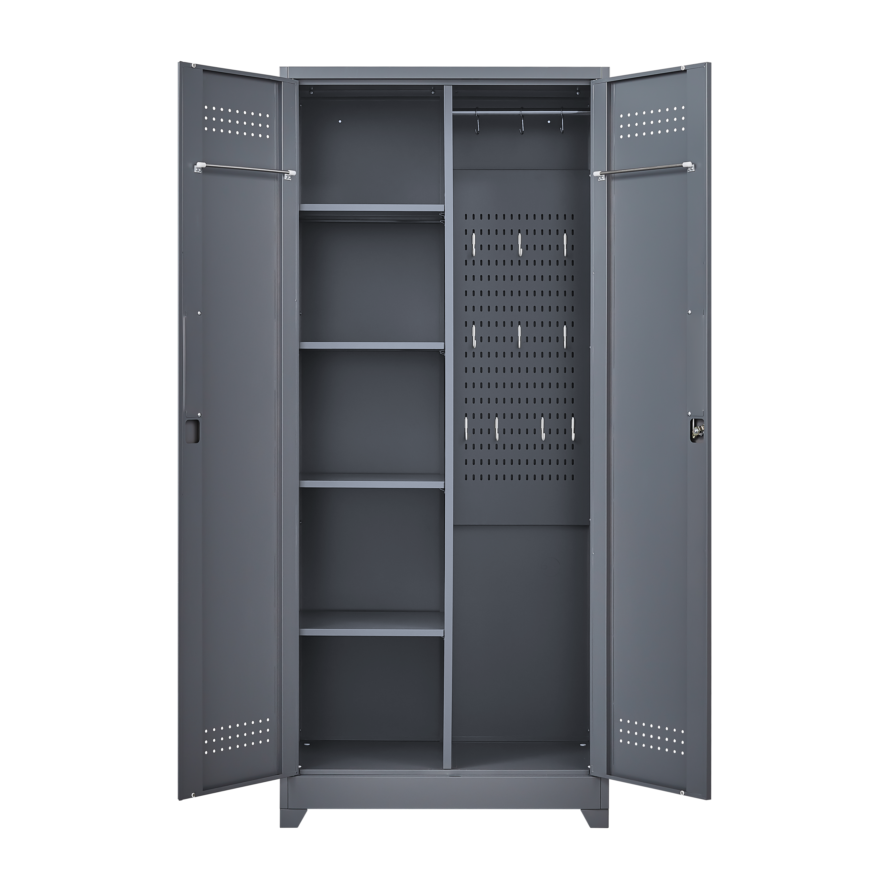 HAOYYE Metal Storage Cabinets, Cleaning Tool Cabinet with Locking Door, Tall Broom Tool Organizer and Storage, Large Storage Cabinet for Kitchen, Pantry, Office, Shop Sturdy Space-Saving Heavy Duty Durable
