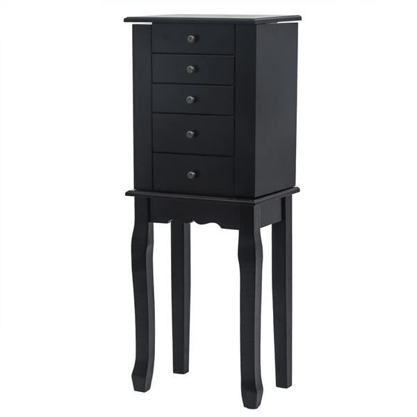 HAOYYE Standing Jewelry Armoire with Mirror, 5 Drawers and 6 Necklace Hooks, Tall Jewelry Cabinet Chest with Top Organizer and 2 Side Swing Doors