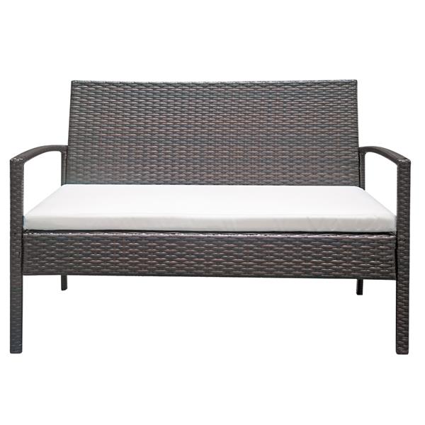 HAOYYE 4 Piece Outdoor Patio Rattan Sofa Set with 2 Arm Chairs, 1 Loveseat and Tempered Glass Coffee Table, Brown Gradient Wicker Furniture with Cushions for Garden Balcony Backyard Deck