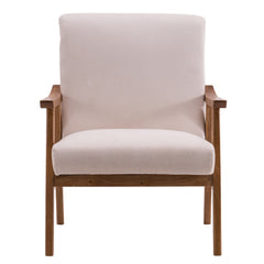 HAOYYE Solid Wood Retro Single Sofa Chair With Comfortable Backrest, Simple Elegant Design, Durable Frame, Beige Upholstery, Stylish Living Room Accent Chair, Perfect For Home And Office Seating