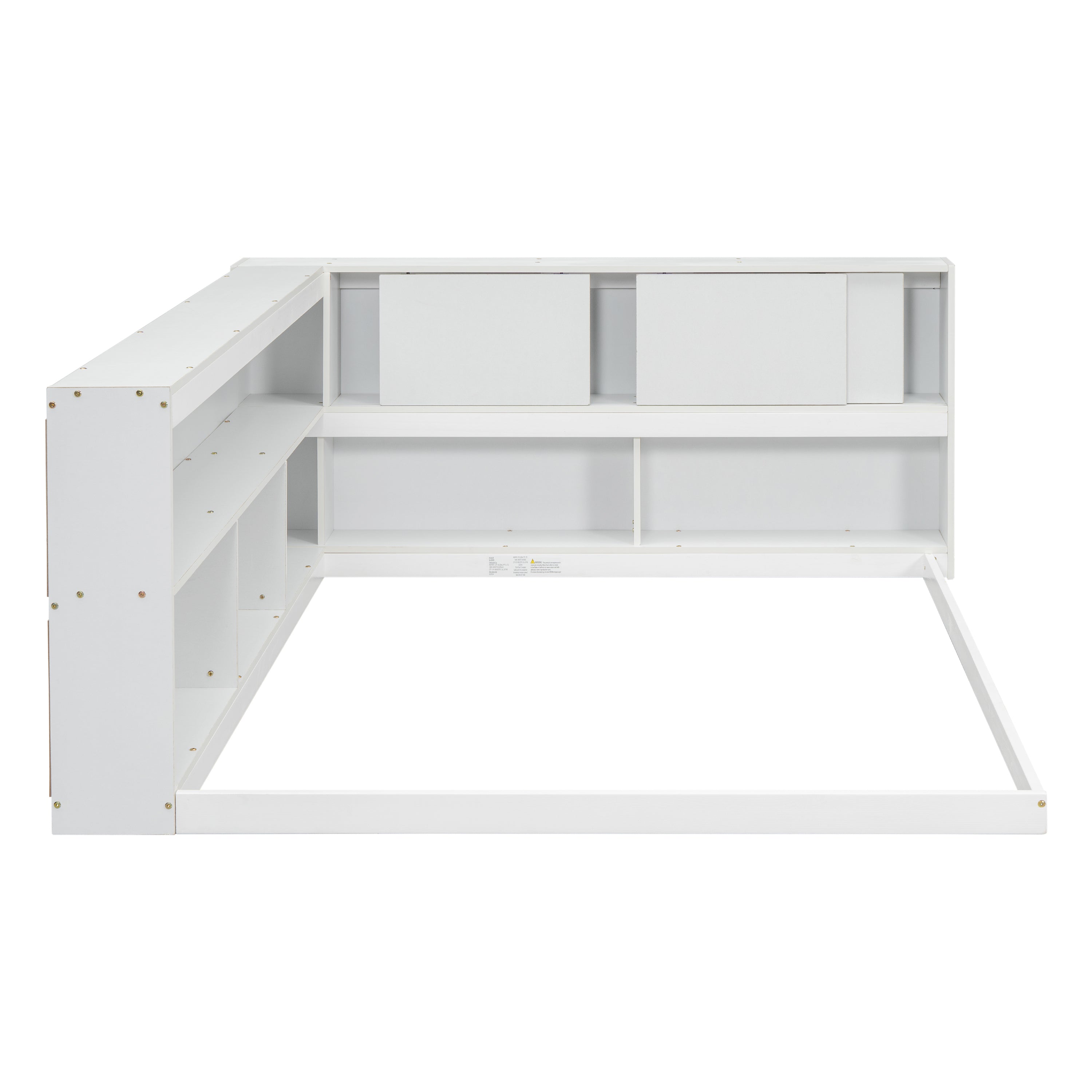 HAOYYE Full Floor Bed with L-shaped Bookcases, sliding doors,without slats,White Sturdy Space-Saving Heavy Duty Modern Design Easy Assembly Durable Stylish Home Furniture Versatile