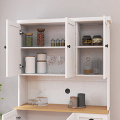 HAOYYE Freestanding Living Room Storage Cabinet with Microwave Countertop, Adjustable Shelves, 6 Doors & 1 Drawer, White, Space-Saving Modern Design, Sturdy Heavy Duty Construction, Stylish Home Furniture