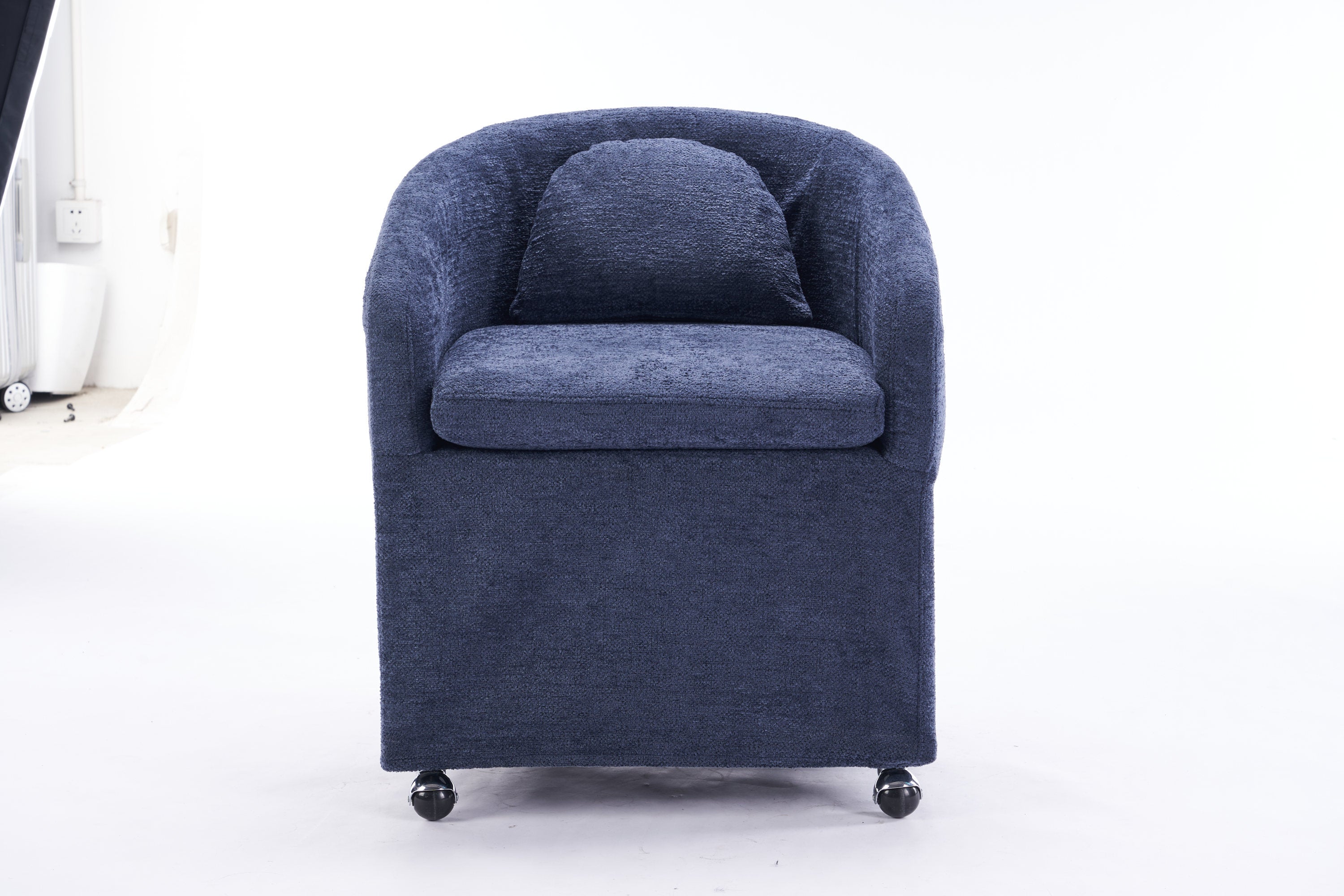 HAOYYE 059-Set of 1 Chenille Fabric Dining Armchair With Back Cushion and Universal Wheels,Blue Sturdy Space-Saving Heavy Duty Modern Design Adults Dorm Room Easy Assembly Bedroom Furniture