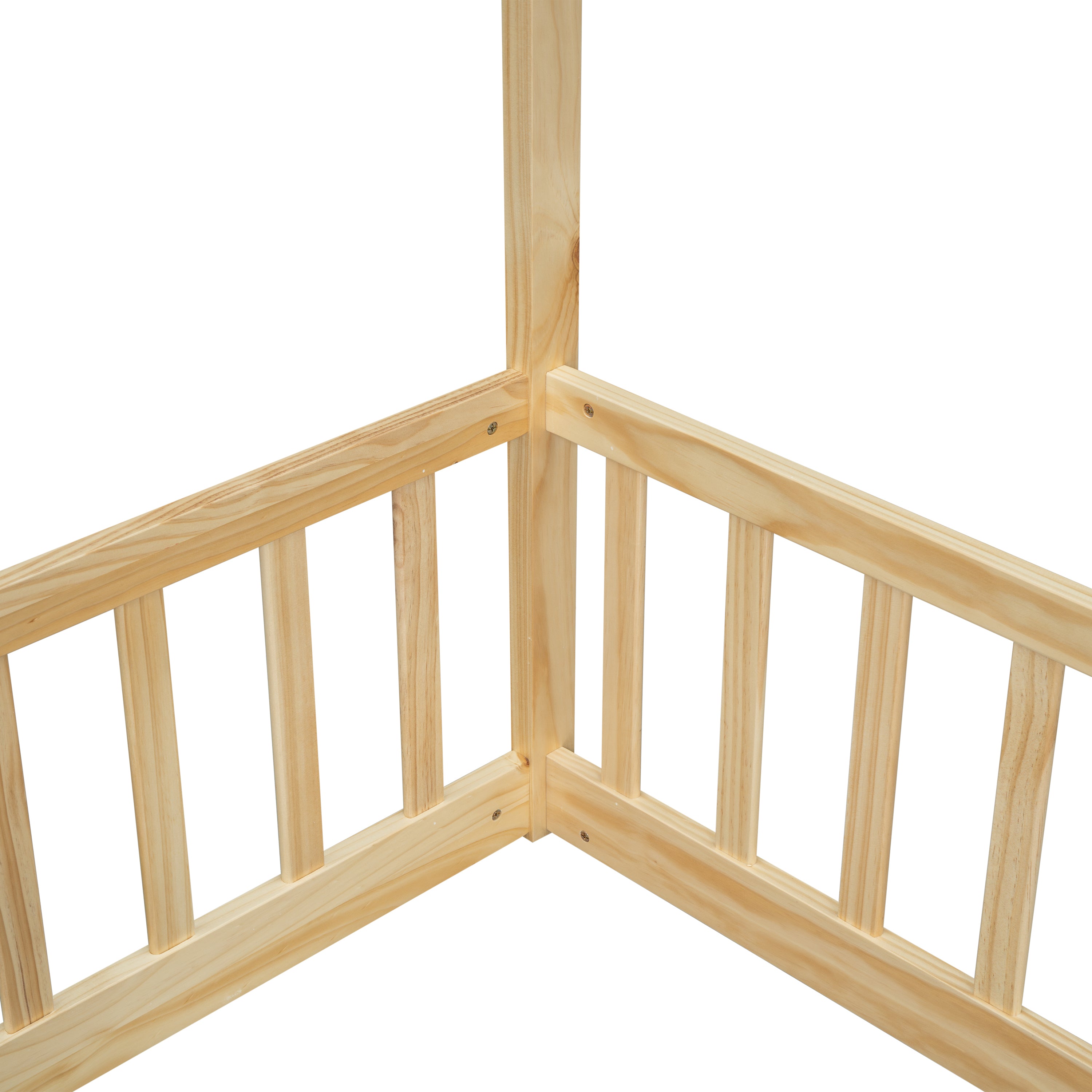 HAOYYE Double Twin House-Style Floor Bed with Fence, Guardrails, without door, Natural Sturdy Space-Saving Heavy Duty Modern Design Adults Dorm Room Easy Assembly Bedroom Furniture