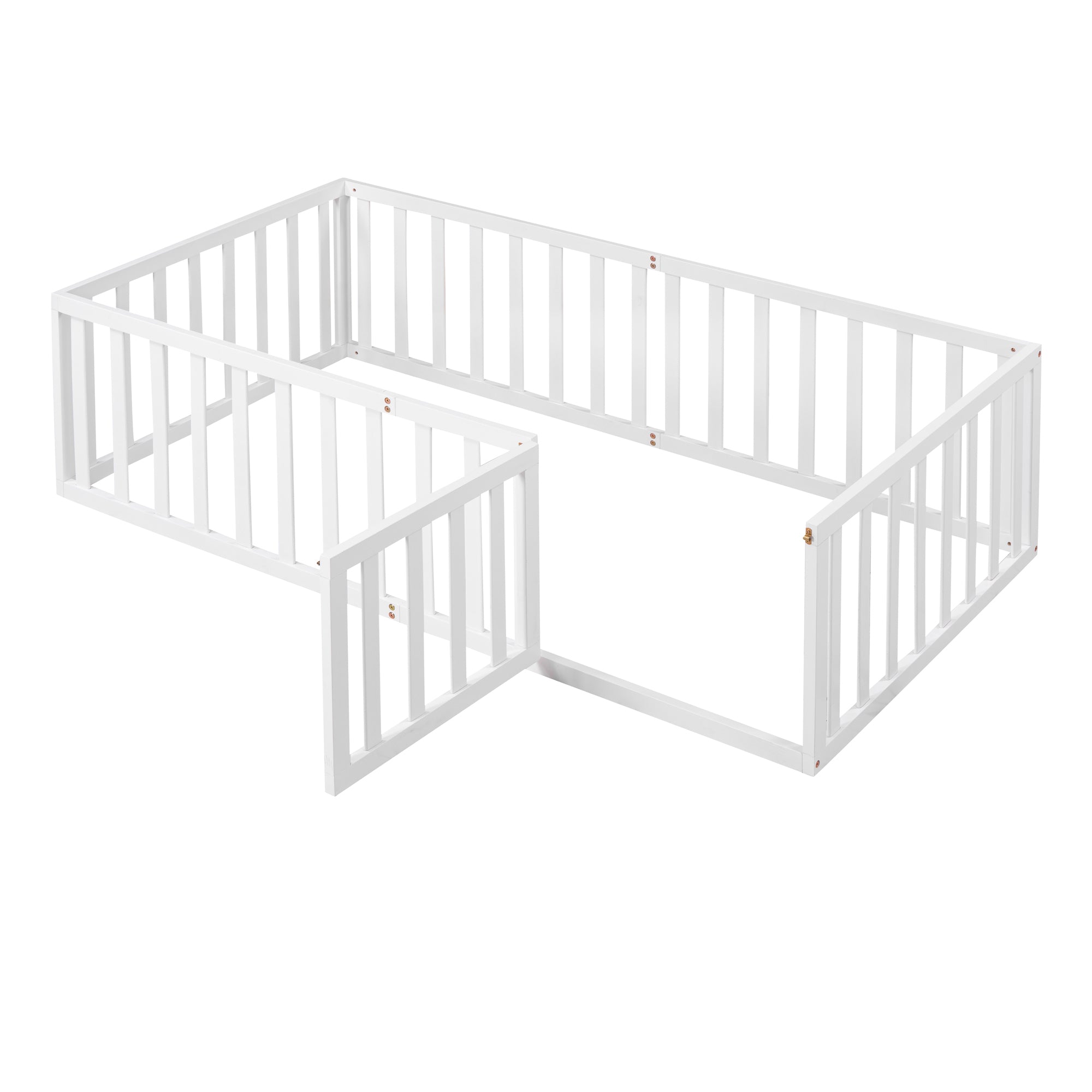 HAOYYE Twin Size Wood Floor Bed Frame with Fence and Door, White(OLD SKU :WF289661AAK) Sturdy Space-Saving Heavy Duty Modern Design Adults Dorm Room Easy Assembly Bedroom Furniture