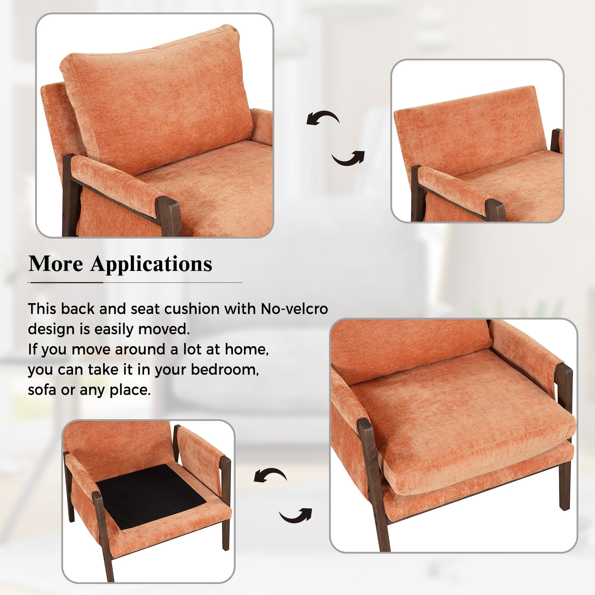 HAOYYE Mid-Century Modern Velvet Accent Chair,Leisure Chair with Solid Wood and Thick Seat Cushion for Living Room,Bedroom,Studio,Orange Sturdy Space-Saving Heavy Duty Modern Design Adults Dorm Room