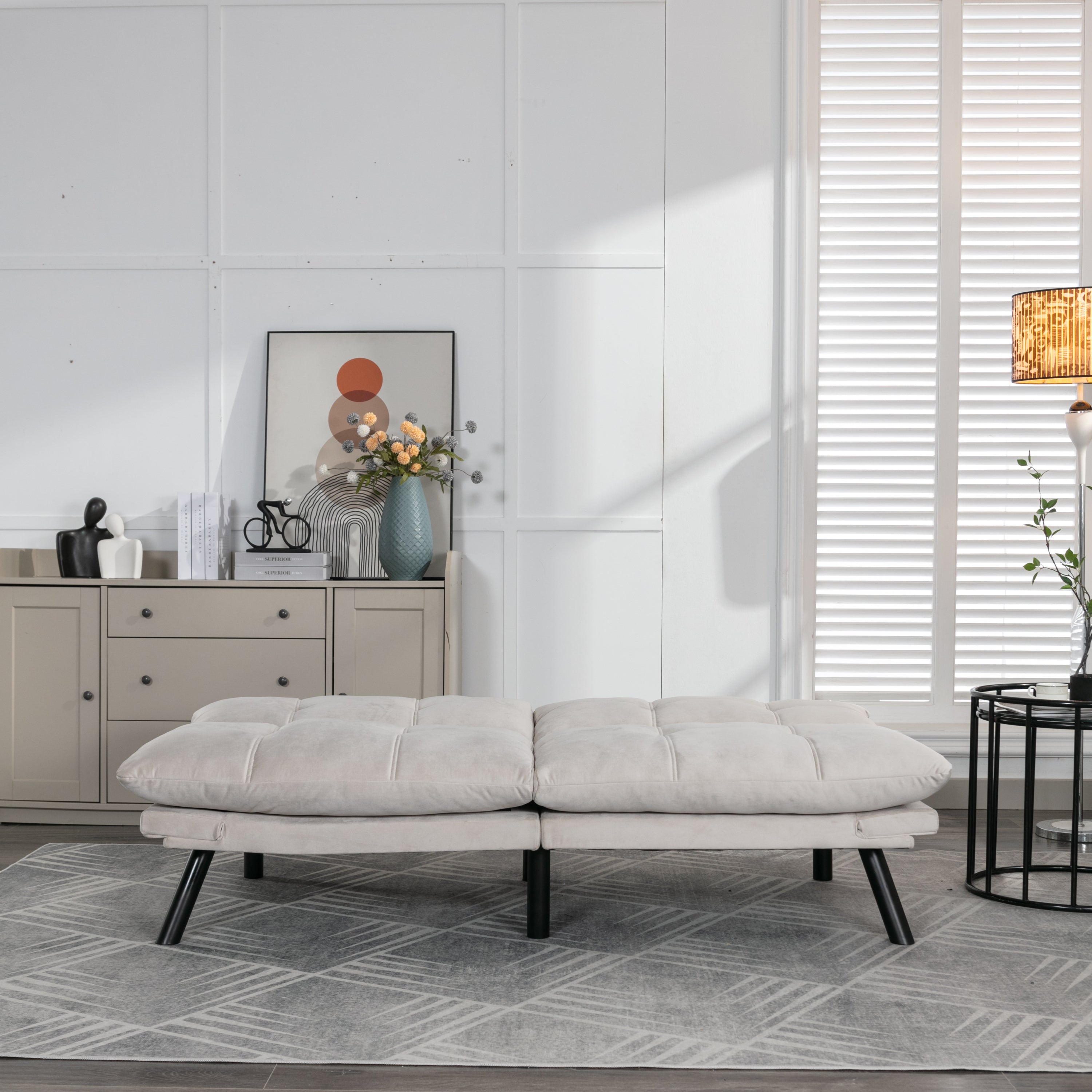HAOYYE Cream Convertible Folding Modern sofa Bed Sturdy Space-Saving Heavy Duty Modern Design Adults Dorm Room Easy Assembly Bedroom Furniture