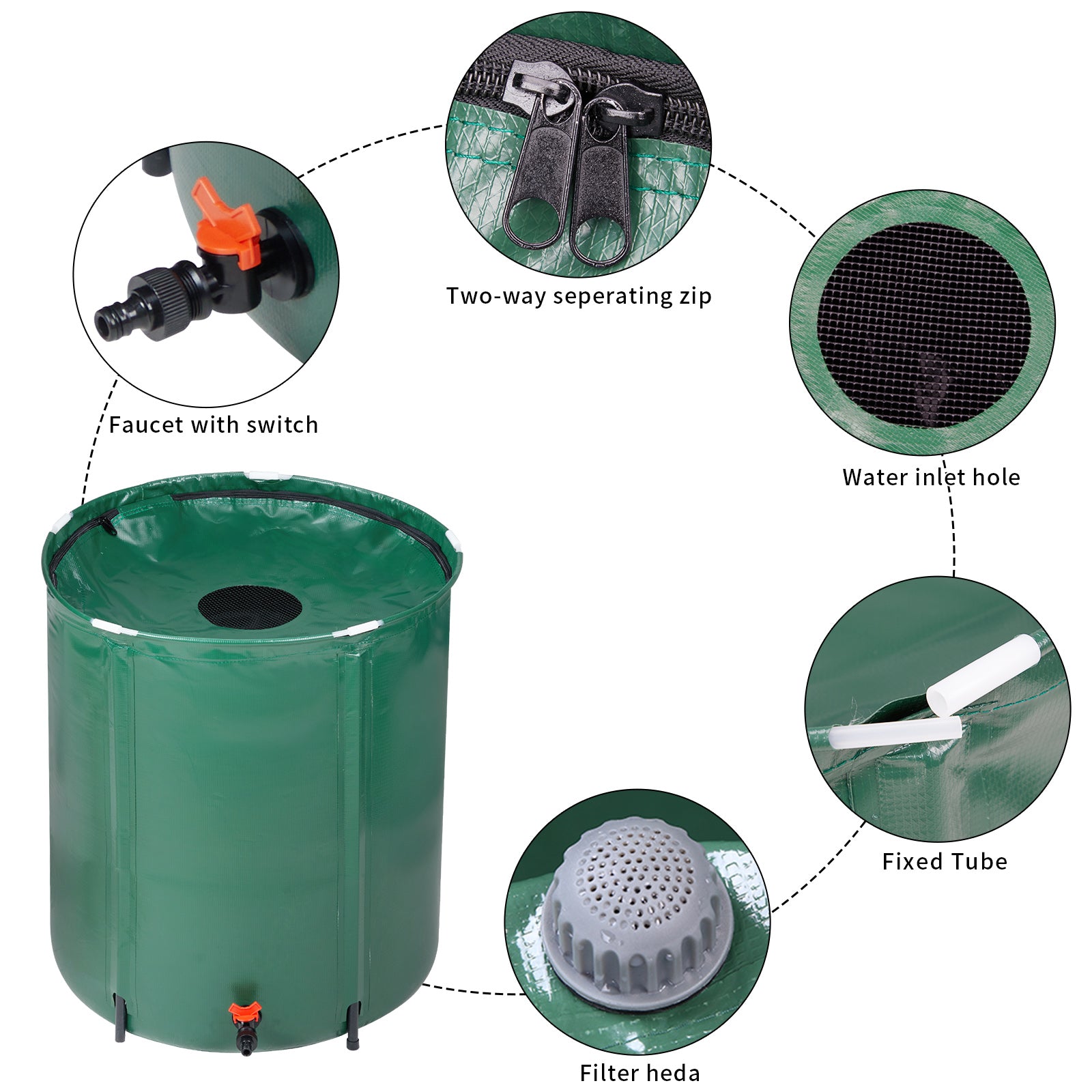 HAOYYE Green 50 Gallon Folding Rain Barrel Water Collector with Durable PVC Mesh and Support Rods, Mold and Mildew Resistant, Easy to Carry and Store, Ideal for Gardens, Planter Beds, Indoor Plants, and Outdoor Watering