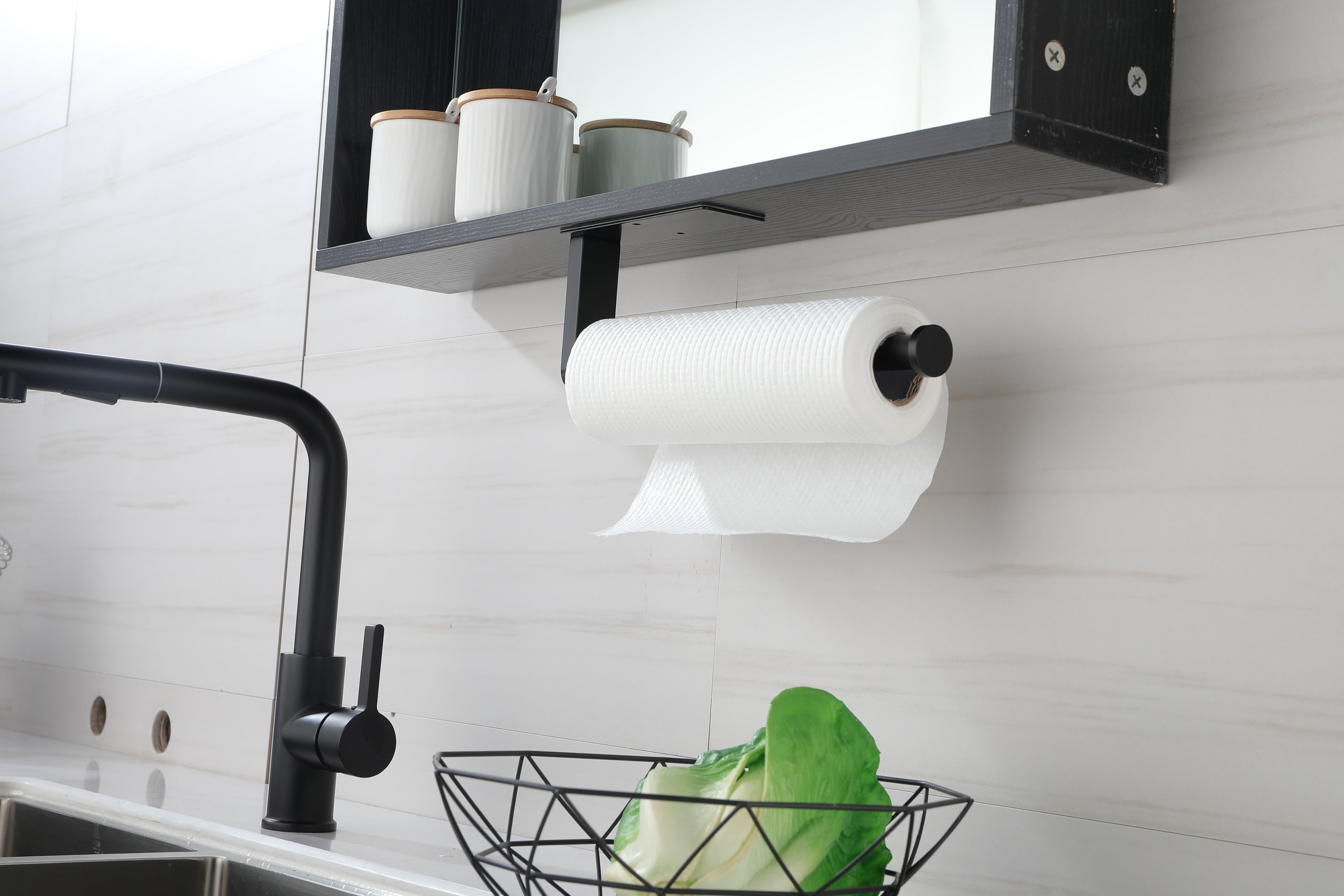 HAOYYE 2 Pack Paper Towel Holder Wall Mount, Black Paper Towel Holder Under Cabinet, Self Adhesive Paper Towel Holders, Kitchen Towel Holder for Kitchen Organization and Storage (12inch, 2 Pack) Sturdy