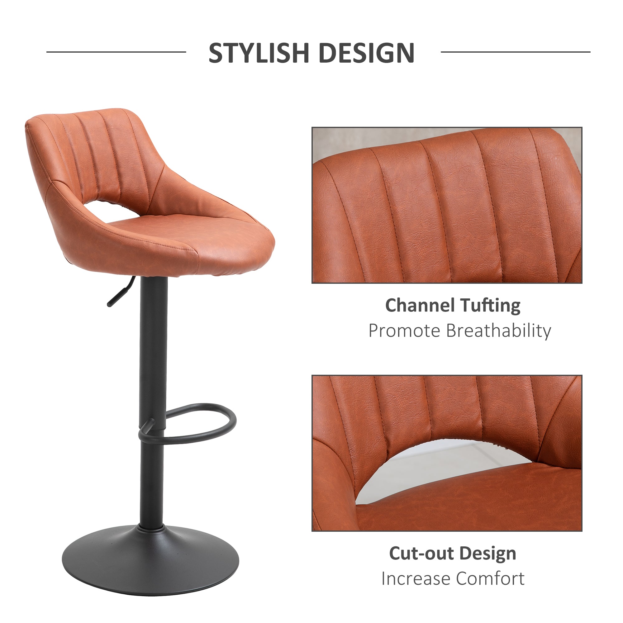 HAOYYE Height Adjustable Bar Stool with Backrest and Footrest, Swivel Counter Height Chair with Sturdy Metal Base, Modern PU Leather Barstool for Kitchen Island, Dining Room, or Home Bar