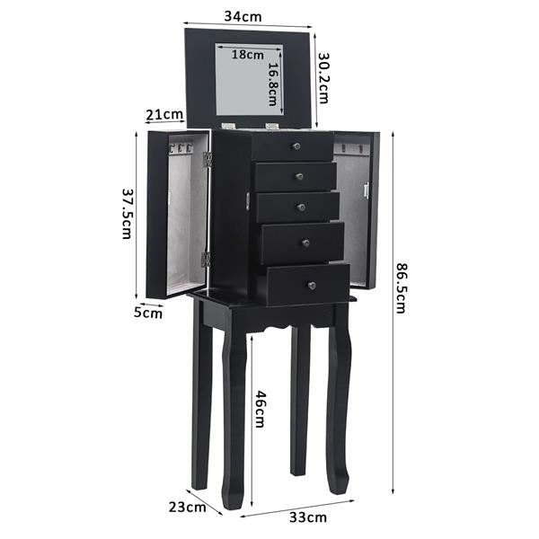 HAOYYE Standing Jewelry Armoire with Mirror, 5 Drawers and 6 Necklace Hooks, Tall Jewelry Cabinet Chest with Top Organizer and 2 Side Swing Doors